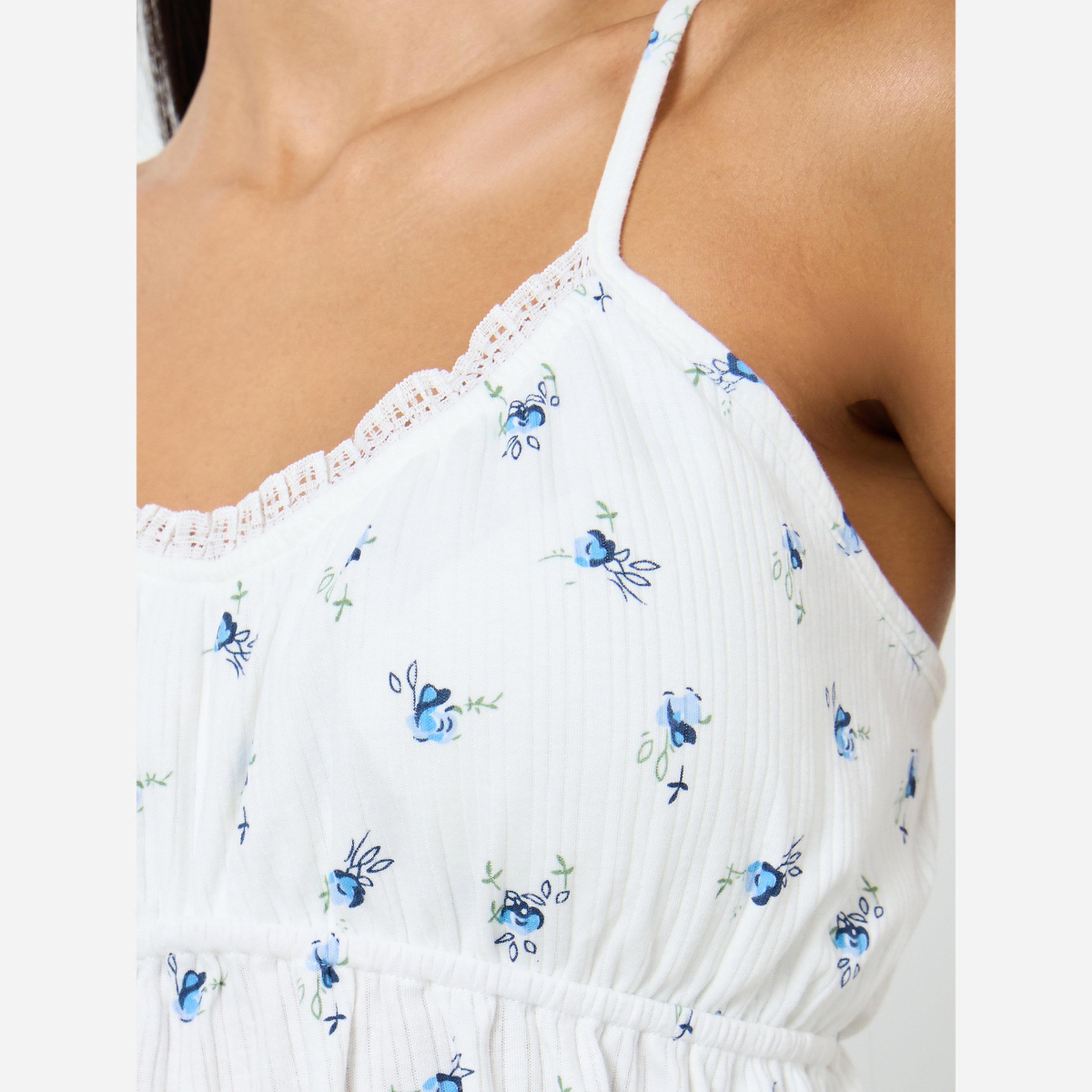 Styli Pack of 3 - Ditsy Floral Ruched Front Lace Detail Cami, Shirt and Pyjama Set-women-clothing-nightwear-pyjamas-longsets-image-4