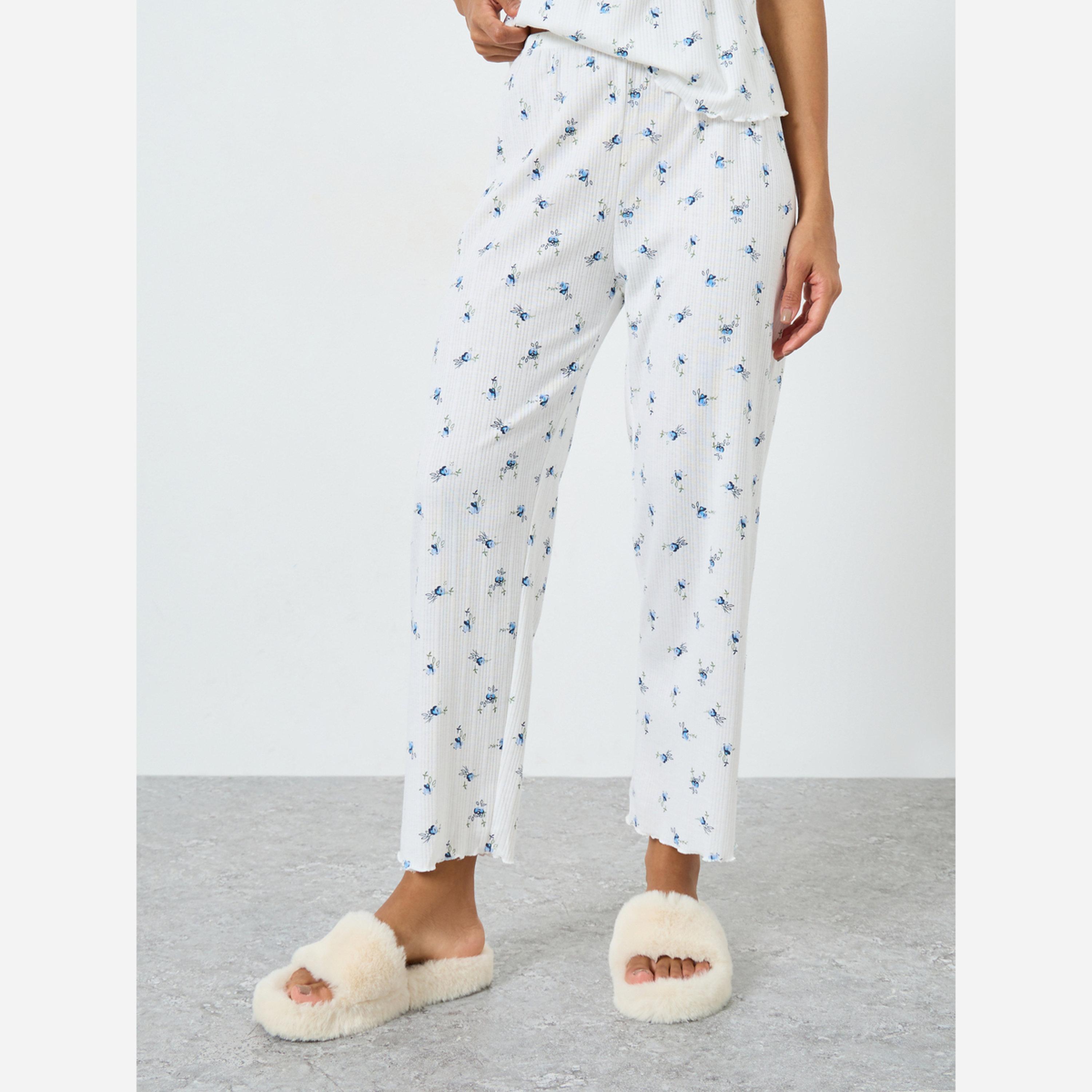 Styli Pack of 3 - Ditsy Floral Ruched Front Lace Detail Cami, Shirt and Pyjama Set-women-clothing-nightwear-pyjamas-longsets-image-5