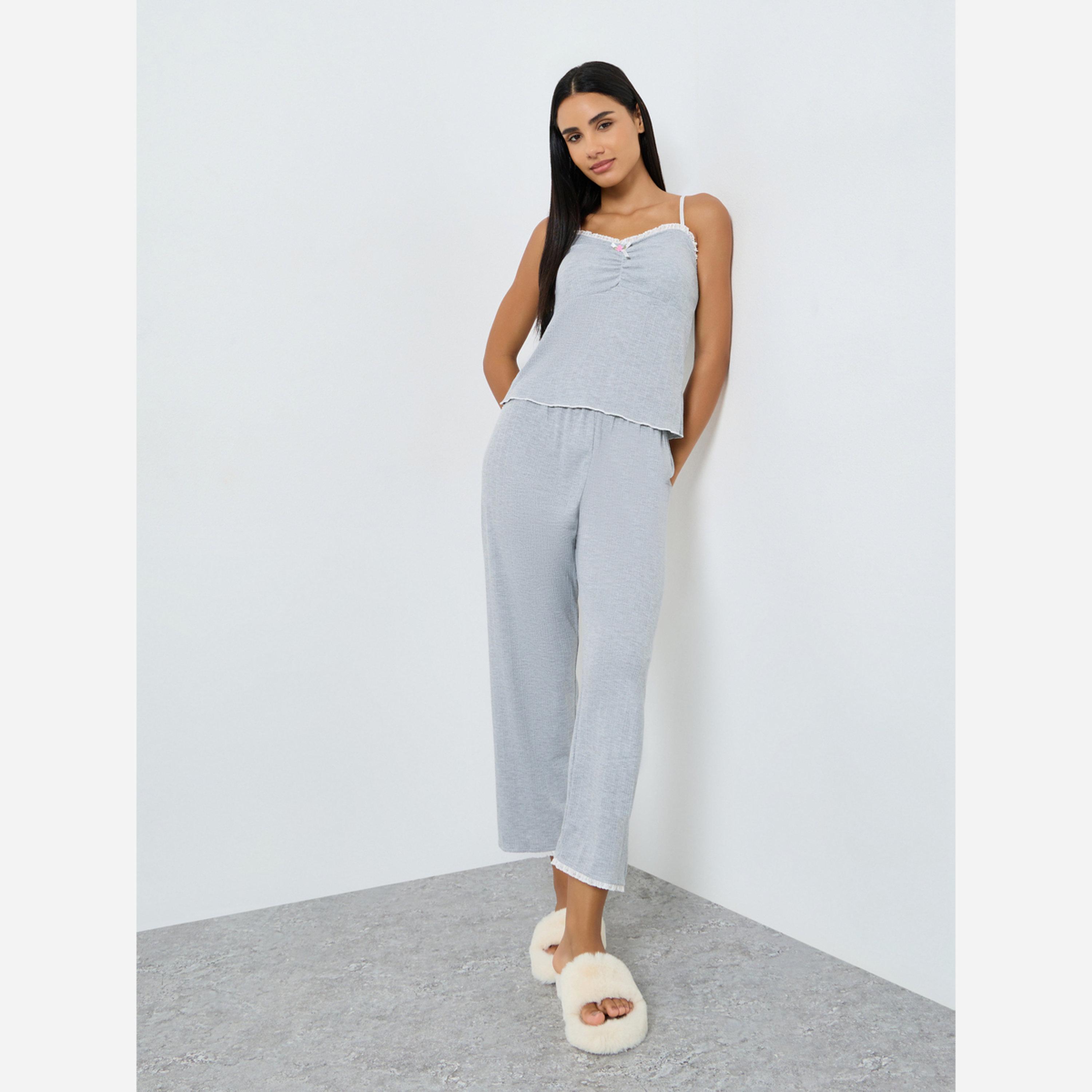 Styli Pack of 3 - Ruched Front Lace Detail Cami, Shirt and Pyjama-women-clothing-nightwear-pyjamas-longsets-image-2