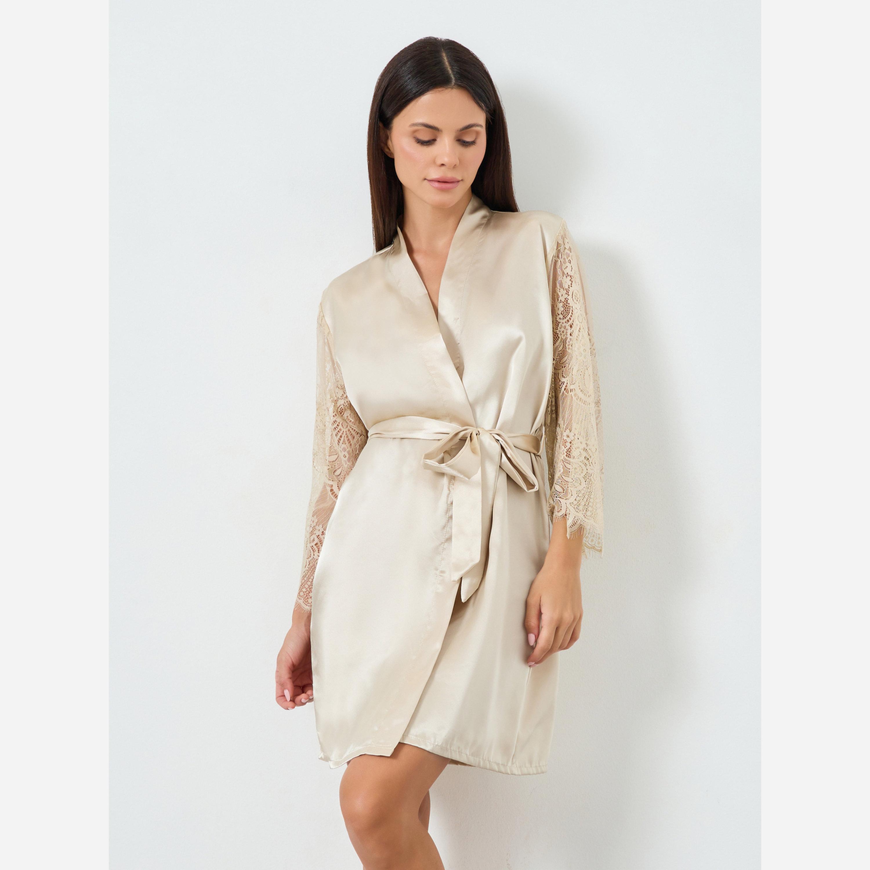 Styli LACE FLARED SLEEVE ROBE - SHORT-women-clothing-nightwear-robes-image-1