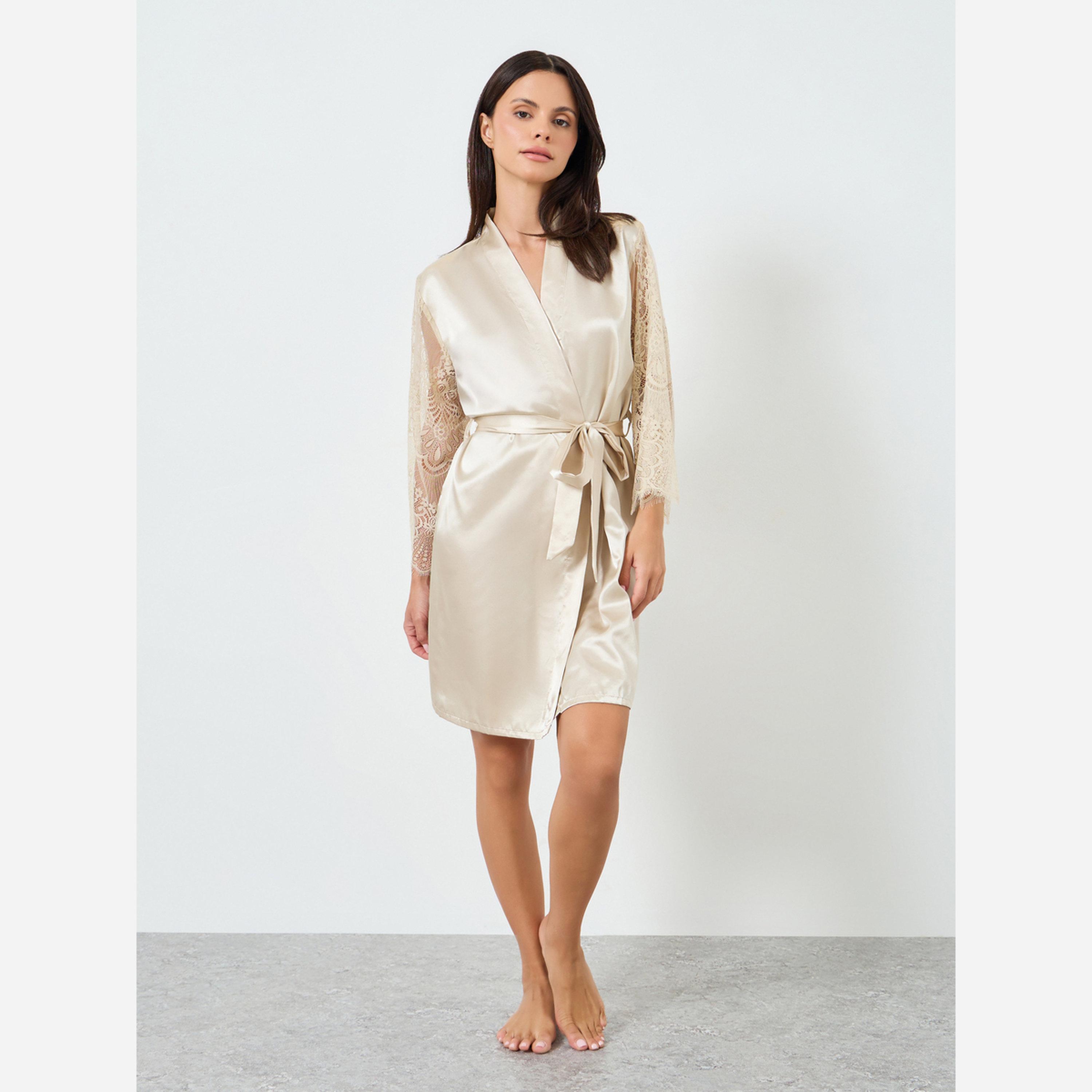 Styli LACE FLARED SLEEVE ROBE - SHORT-women-clothing-nightwear-robes-image-2