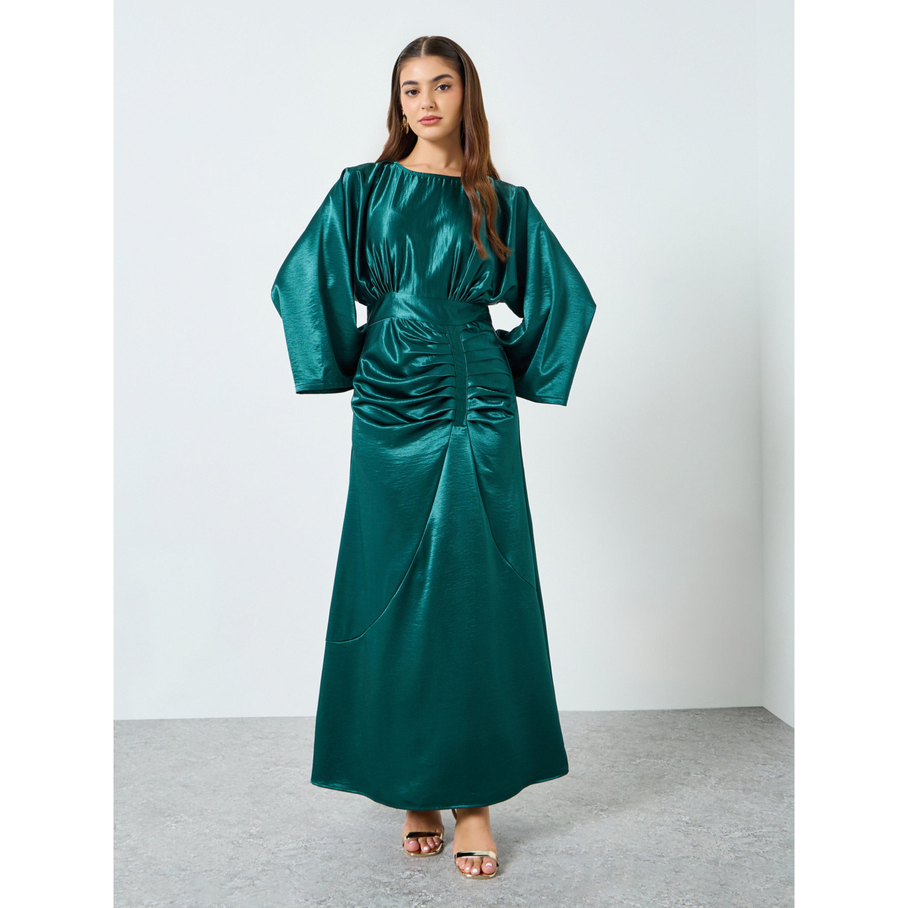 Styli Women Teal Long Sleeves A-Line Maxi Dress-women-clothing-dresses-image-1