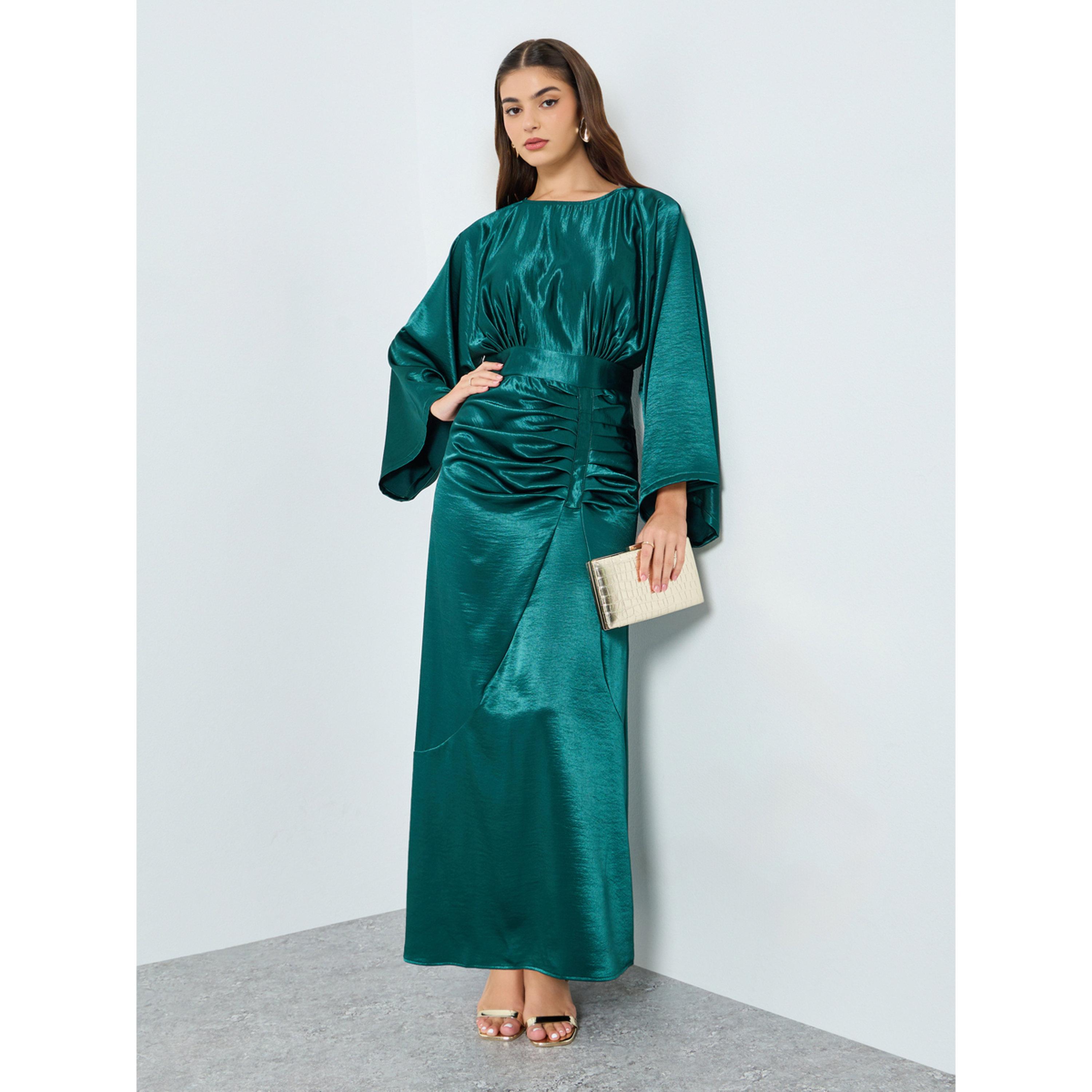 Styli Women Teal Long Sleeves A-Line Maxi Dress-women-clothing-dresses-image-2