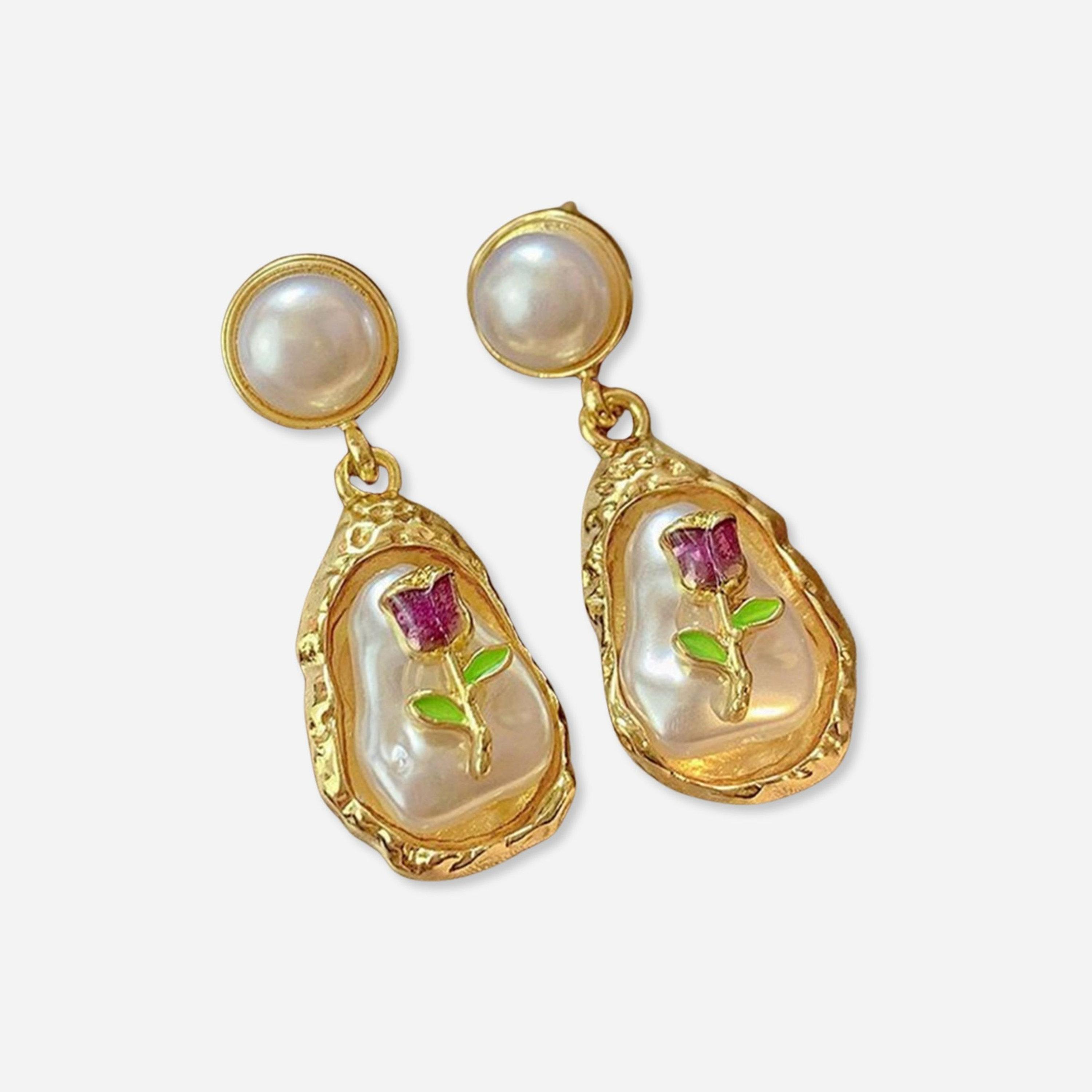 Take Two Faux Pearl 3D Flower Teardrop Drop Earrings-women-watchesandjewellery-jewellery-earrings-image-1
