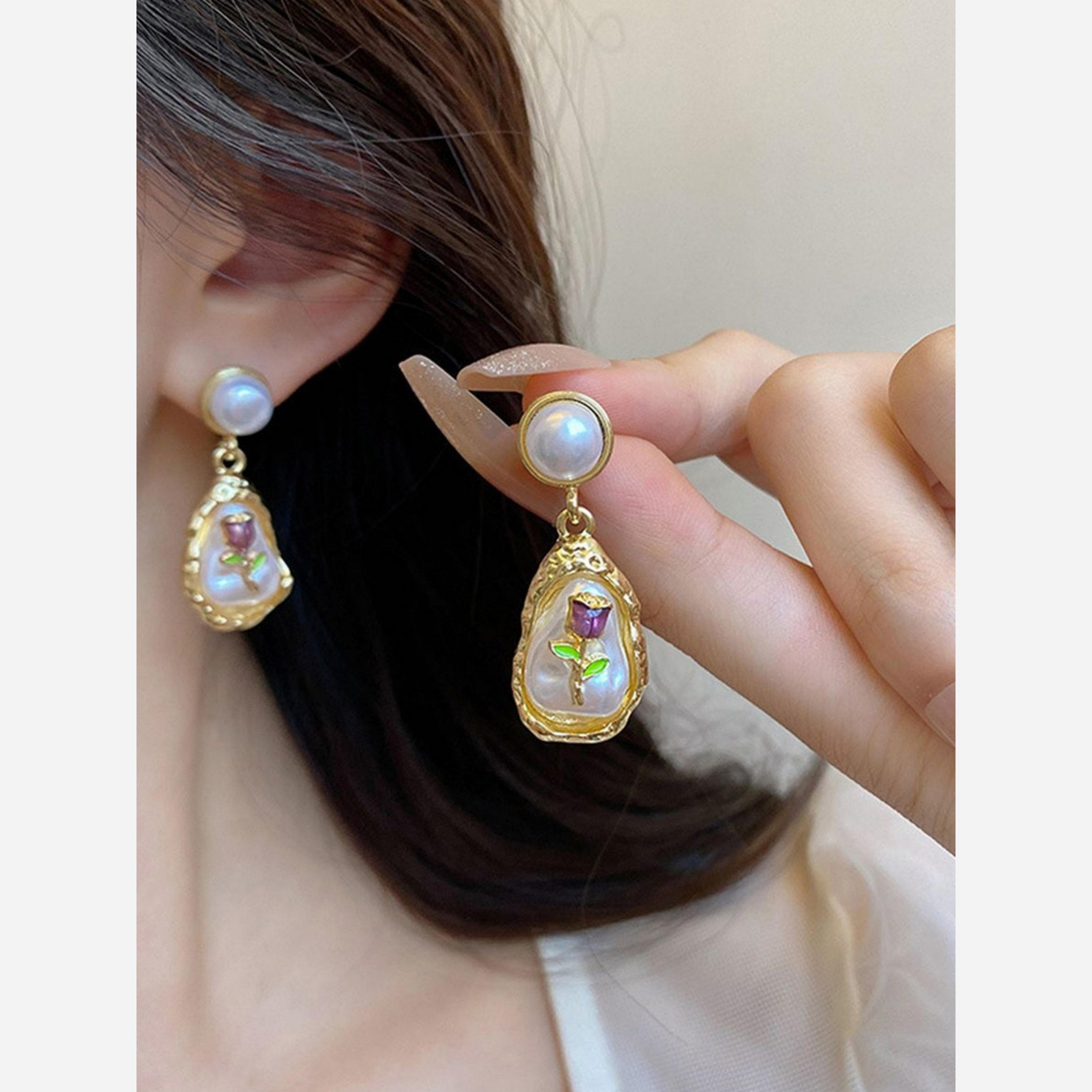 Take Two Faux Pearl 3D Flower Teardrop Drop Earrings-women-watchesandjewellery-jewellery-earrings-image-3