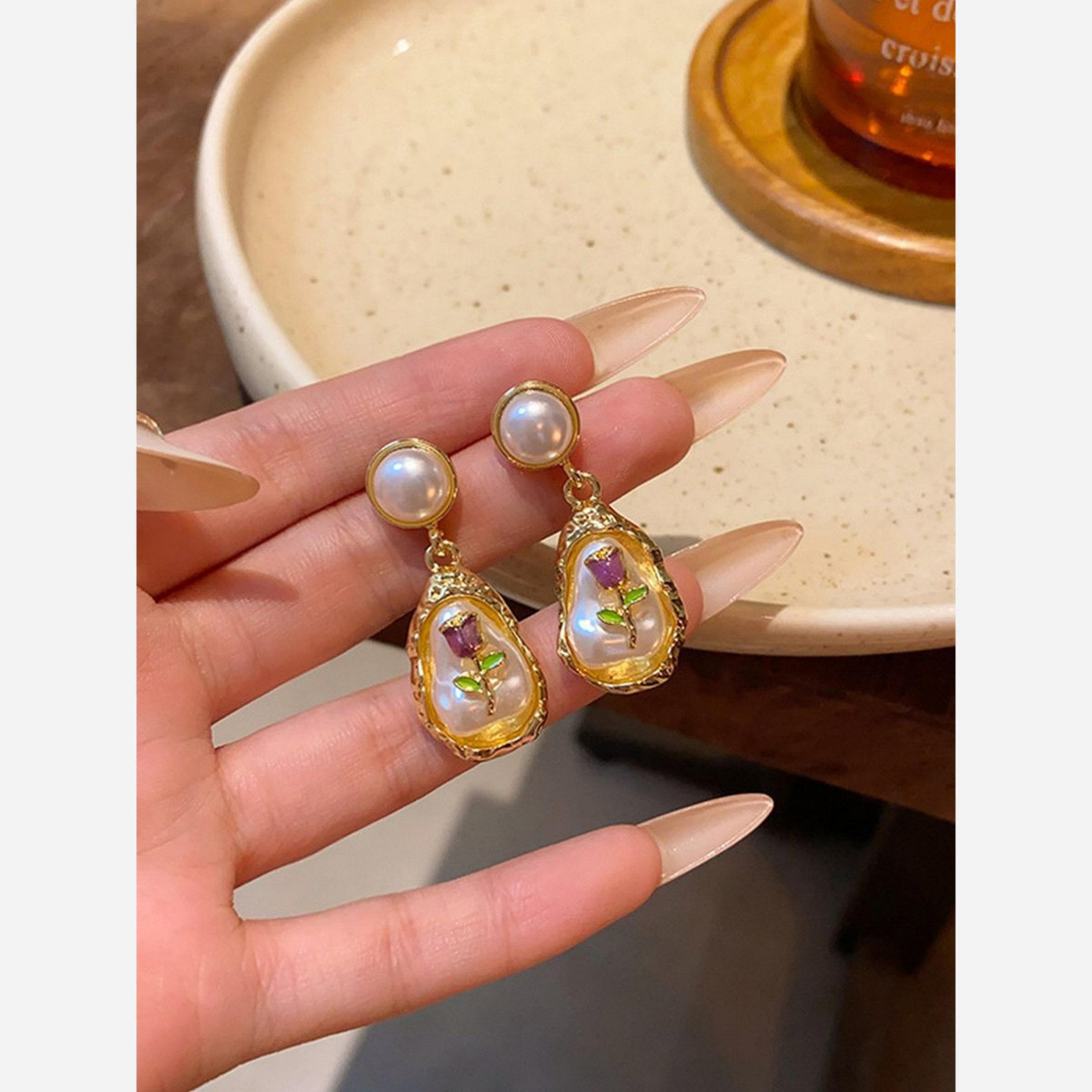 Take Two Faux Pearl 3D Flower Teardrop Drop Earrings-women-watchesandjewellery-jewellery-earrings-image-4