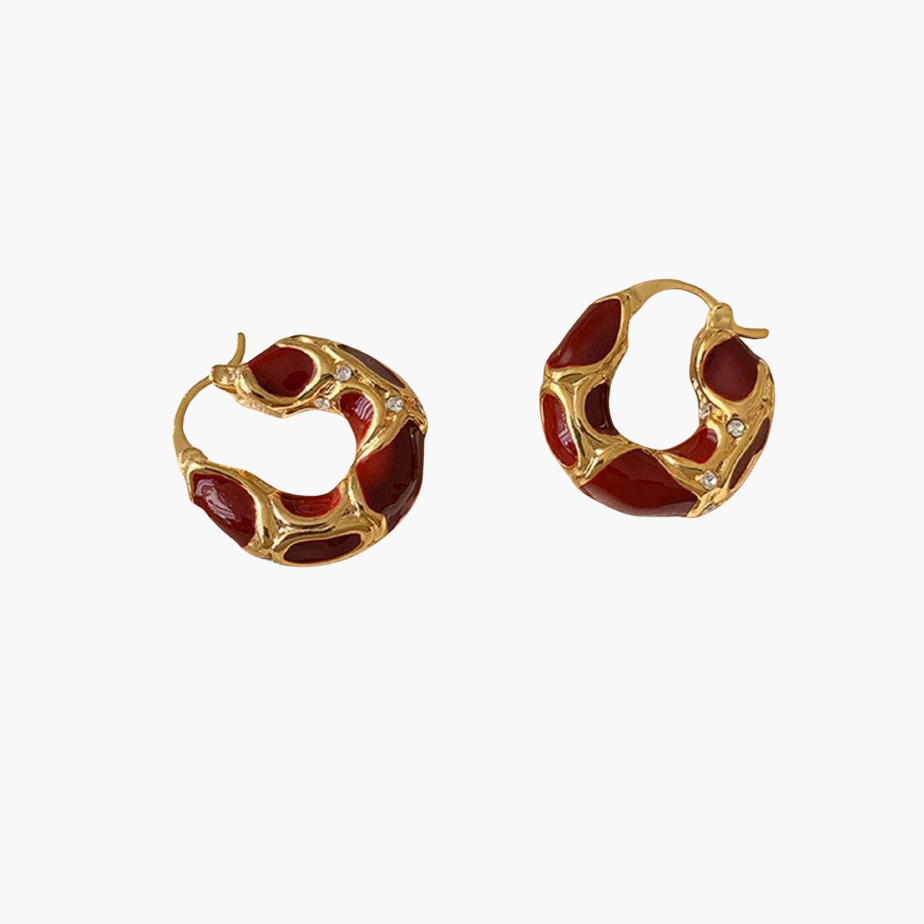 Take Two Contrast Textured Embellished Hoop Earrings-women-watchesandjewellery-jewellery-earrings-image-1