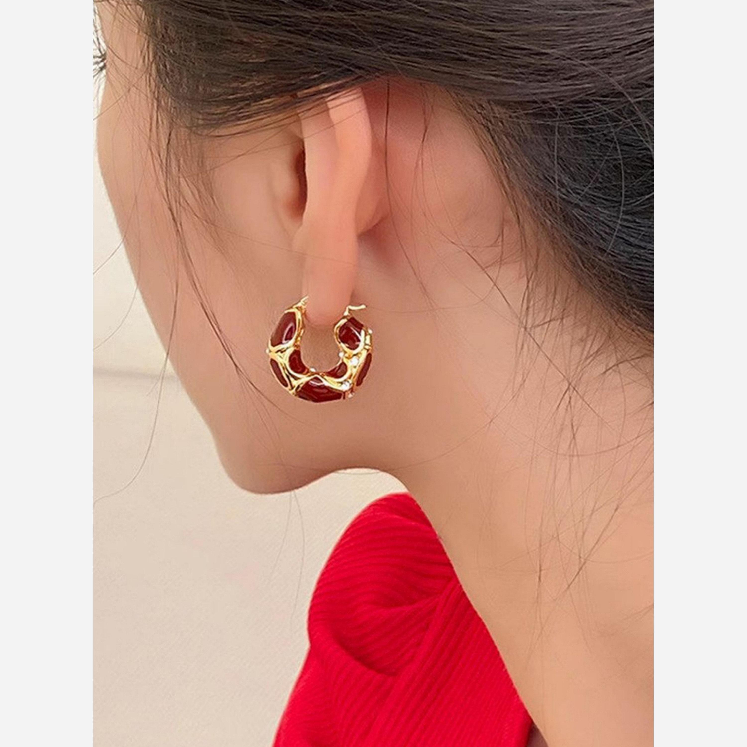 Take Two Contrast Textured Embellished Hoop Earrings-women-watchesandjewellery-jewellery-earrings-image-3