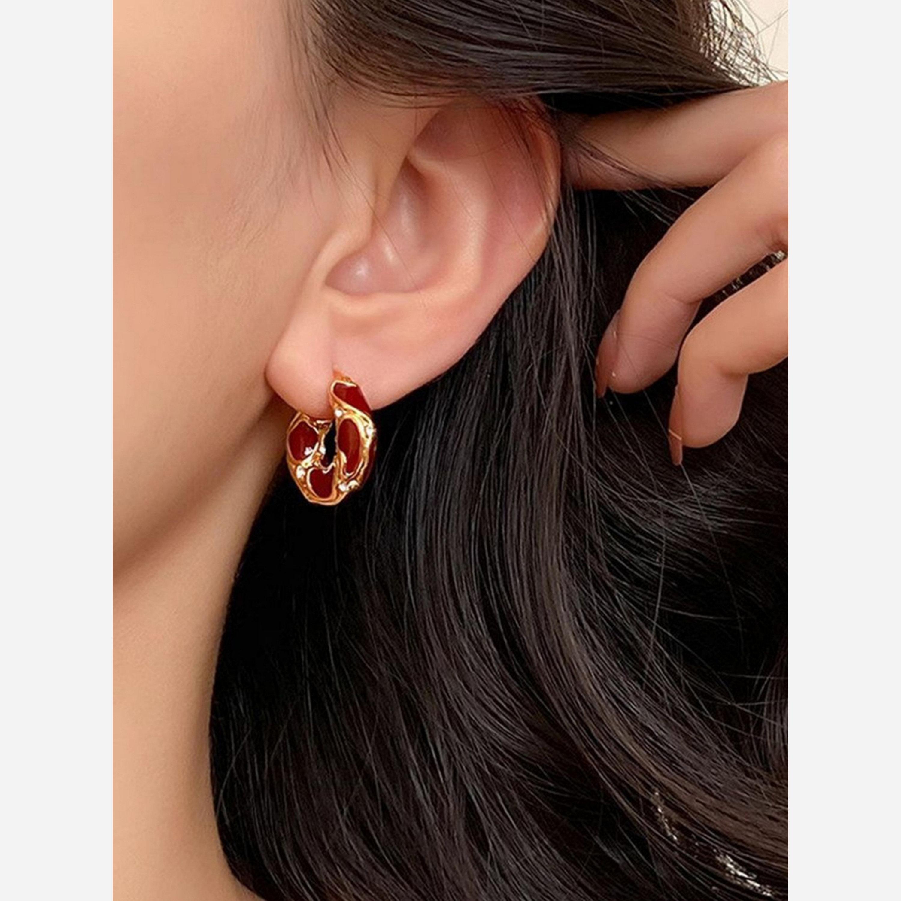 Take Two Contrast Textured Embellished Hoop Earrings-women-watchesandjewellery-jewellery-earrings-image-4