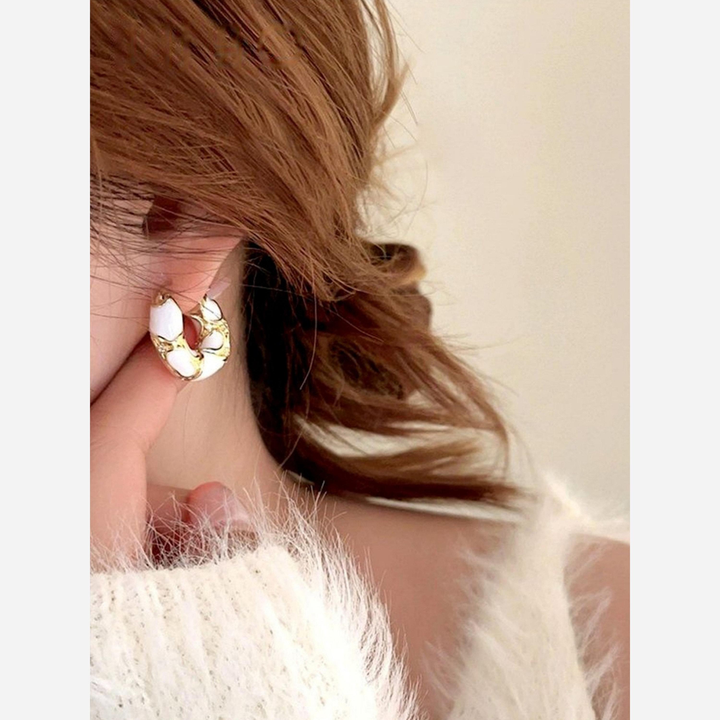 Take Two Contrast Textured Embellished Hoop Earrings-women-watchesandjewellery-jewellery-earrings-image-5