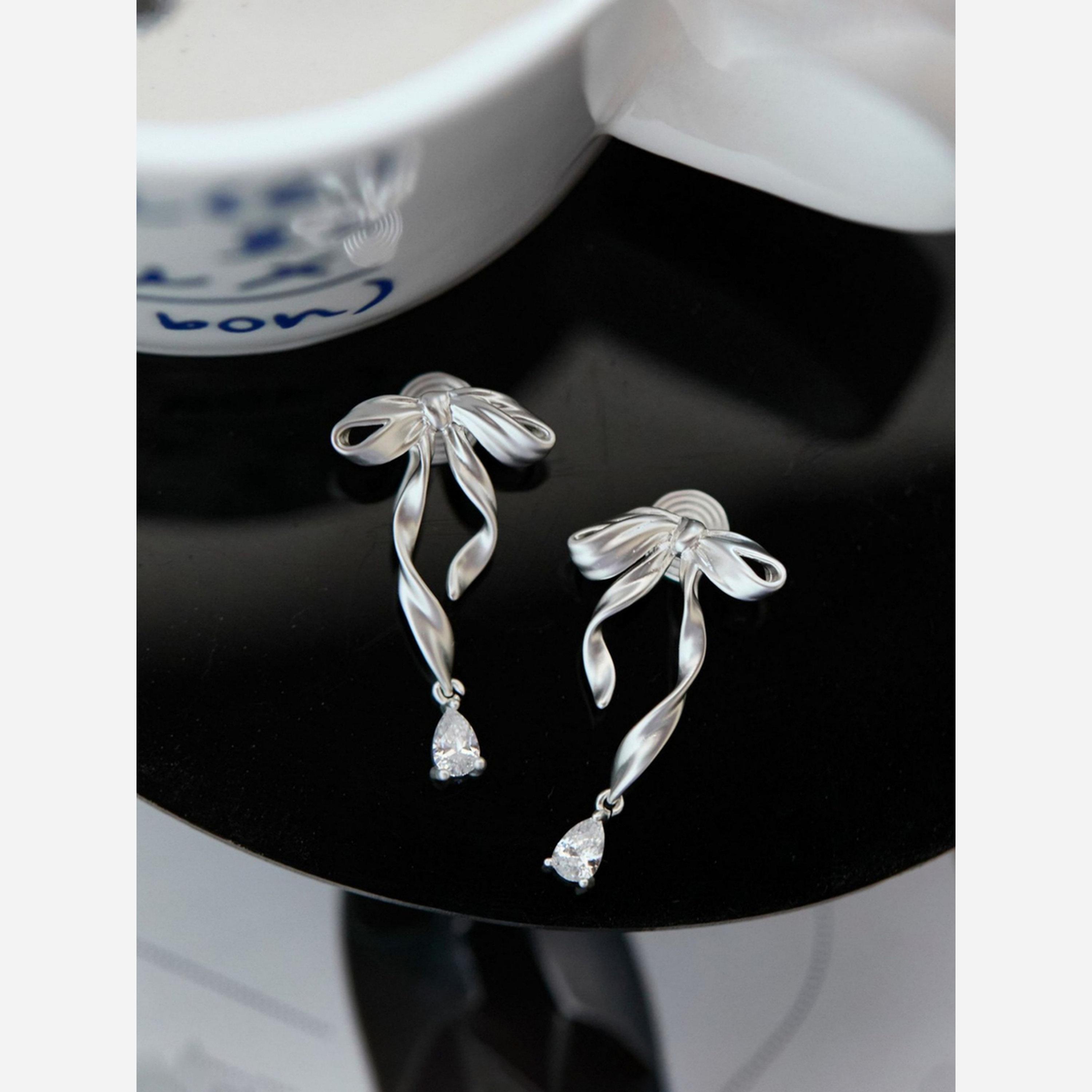 Take Two Textured Bow Drop Earrings-women-watchesandjewellery-jewellery-earrings-image-3