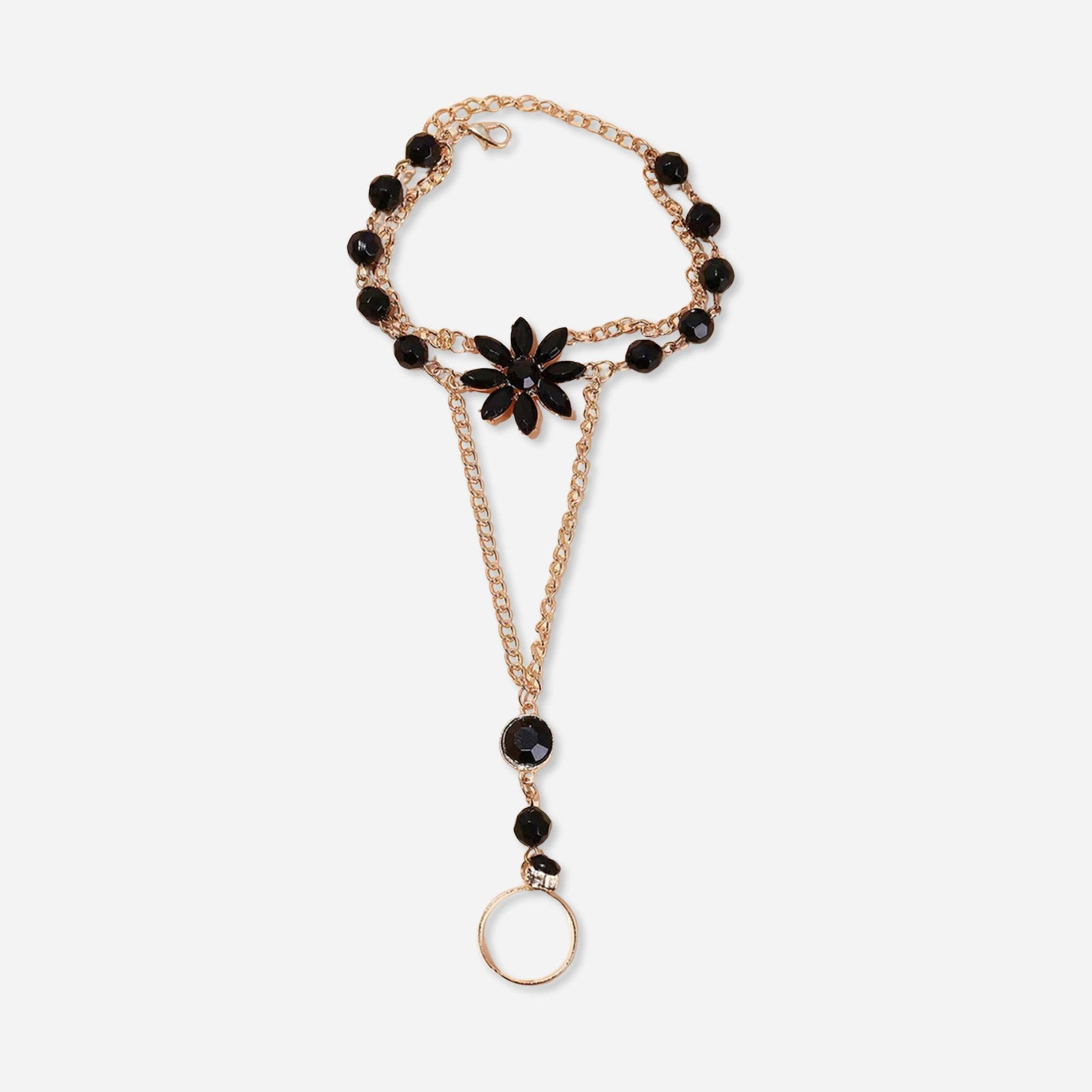 Take Two Black Lotus Hand Chain Ring Bracelet-women-watchesandjewellery-jewellery-banglesandbracelets-image-1