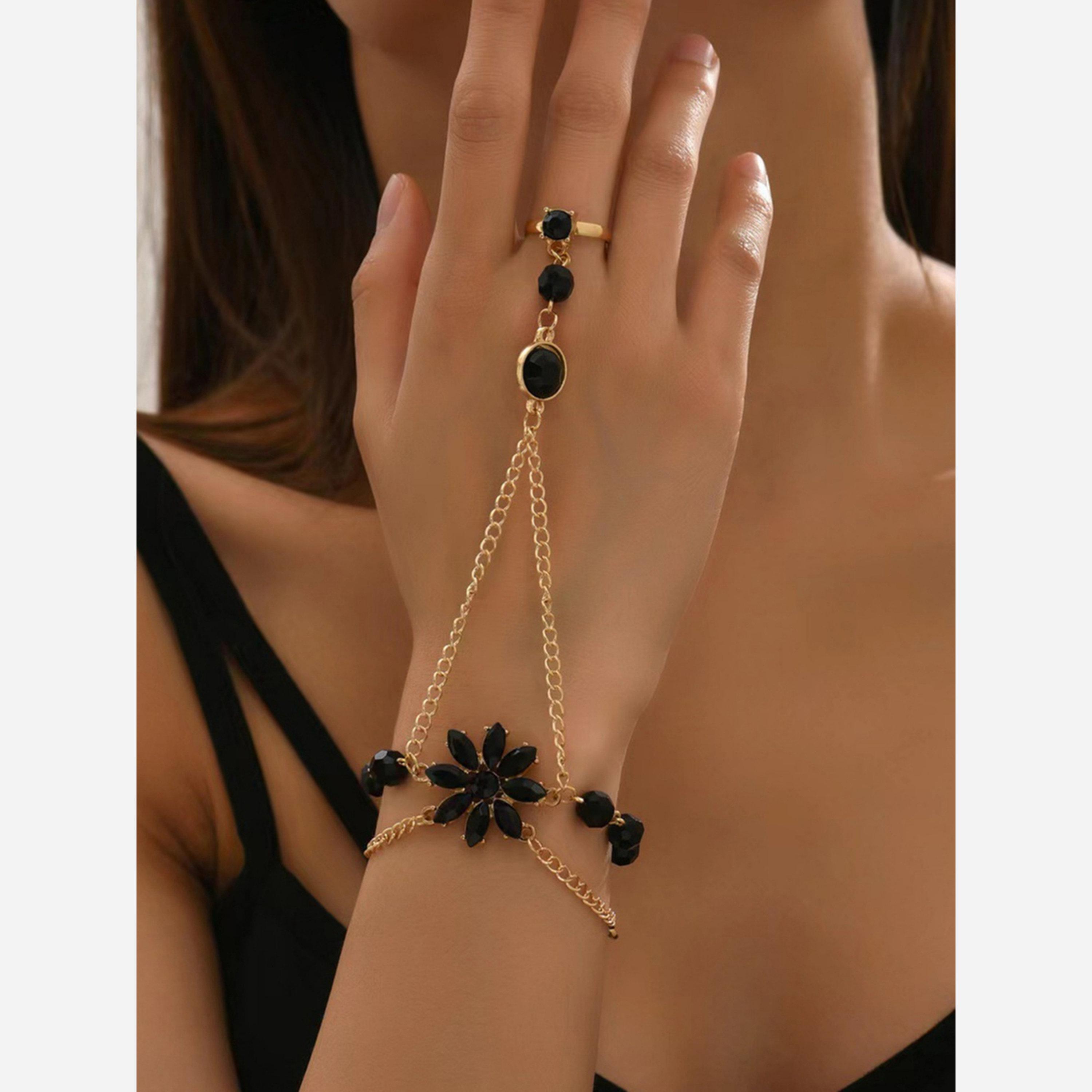 Take Two Black Lotus Hand Chain Ring Bracelet-women-watchesandjewellery-jewellery-banglesandbracelets-image-2