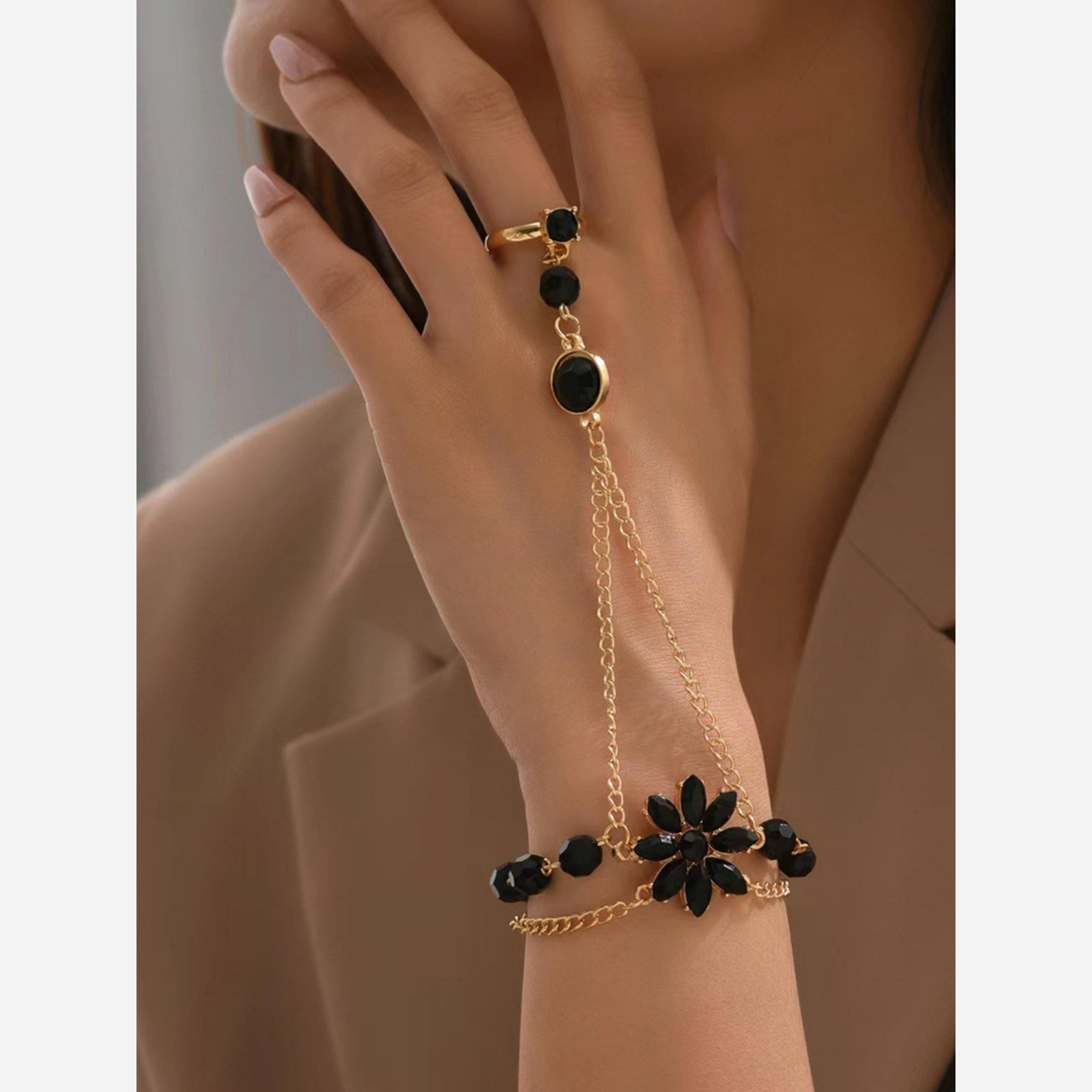 Take Two Black Lotus Hand Chain Ring Bracelet-women-watchesandjewellery-jewellery-banglesandbracelets-image-4