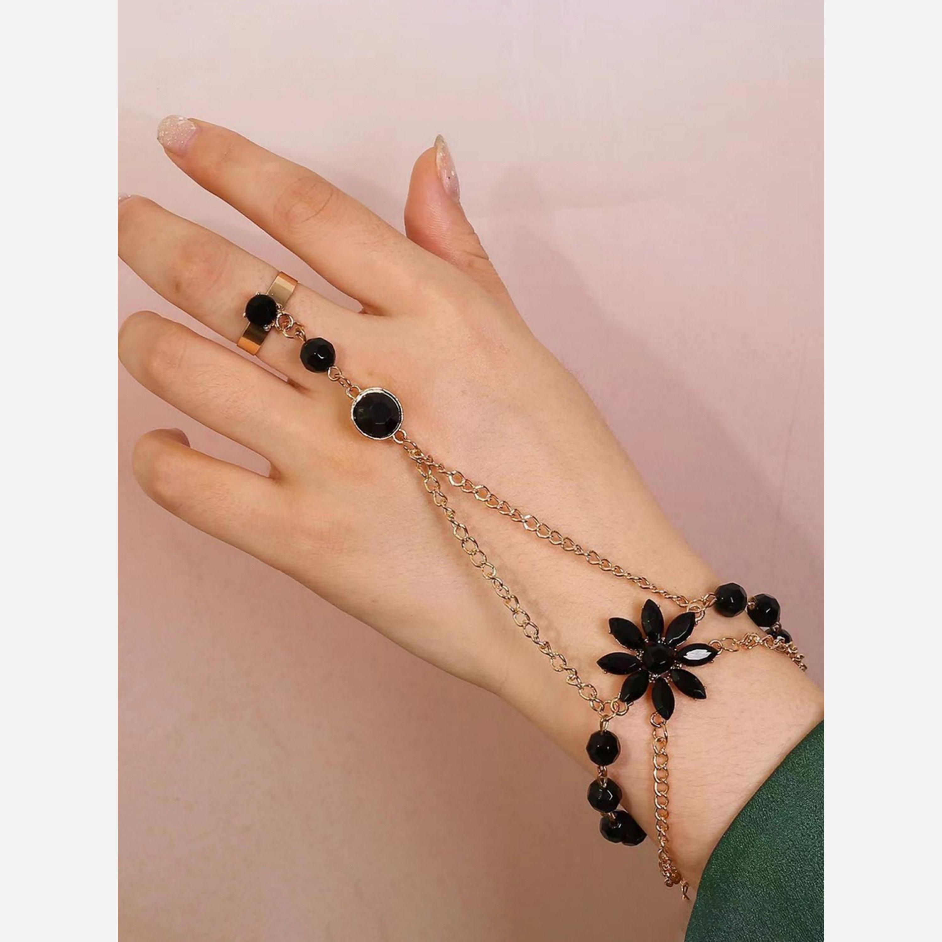Take Two Black Lotus Hand Chain Ring Bracelet-women-watchesandjewellery-jewellery-banglesandbracelets-image-5
