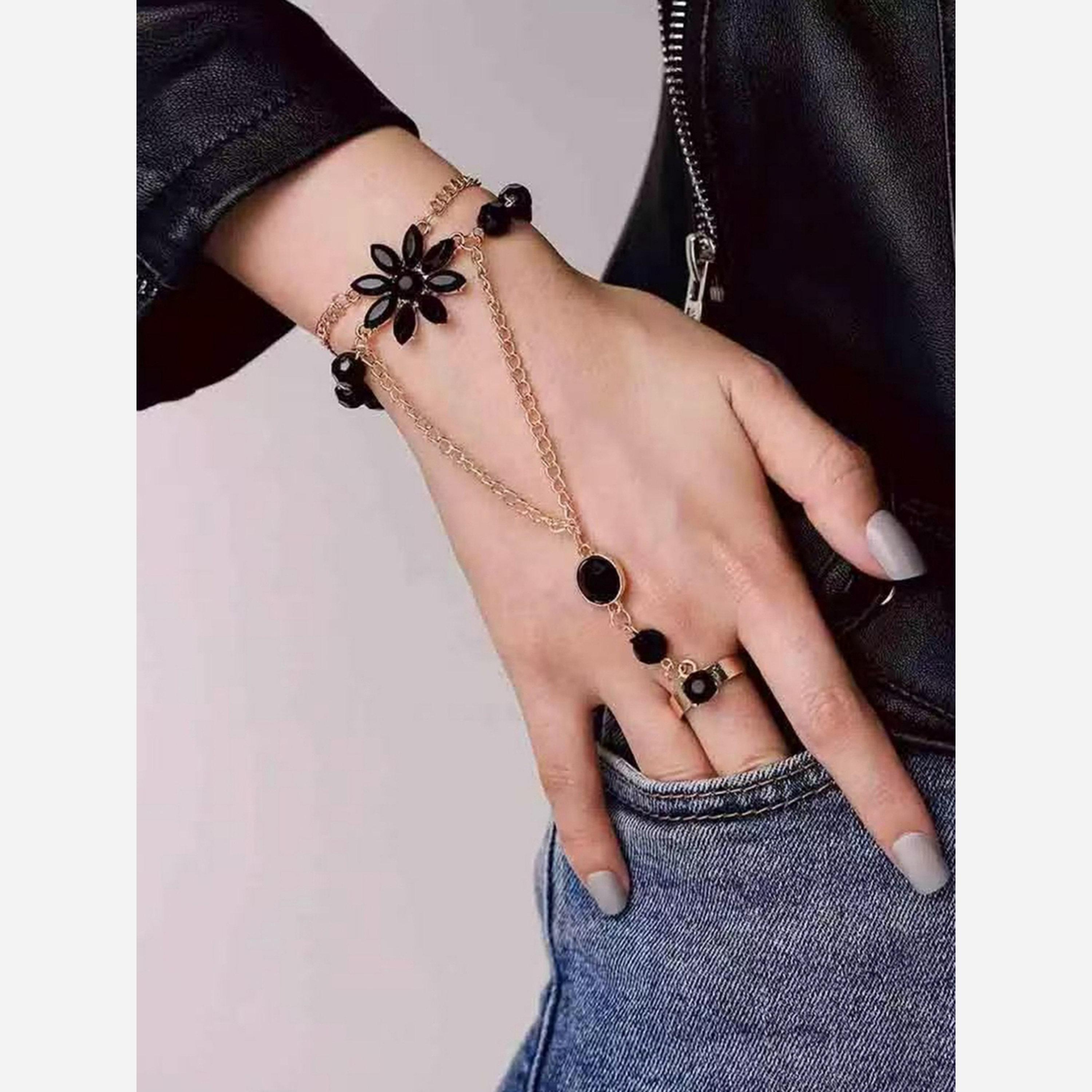 Take Two Black Lotus Hand Chain Ring Bracelet-women-watchesandjewellery-jewellery-banglesandbracelets-image-6
