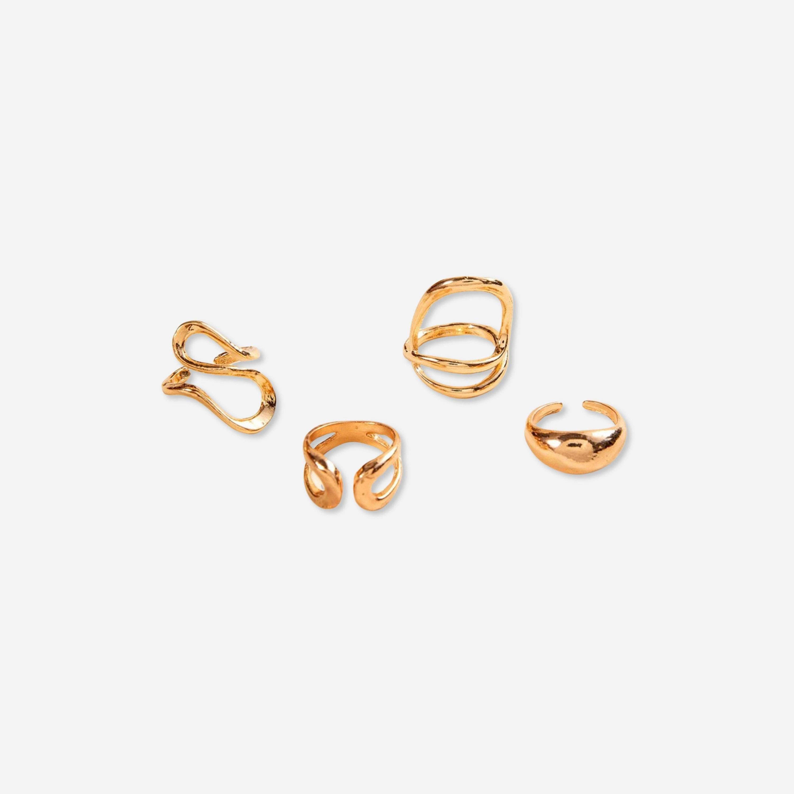 تيك تو - عبوة 4 قطع - خواتم ذهبية مجوفة غير منتظمة-women-watchesandjewellery-jewellery-rings-image-1