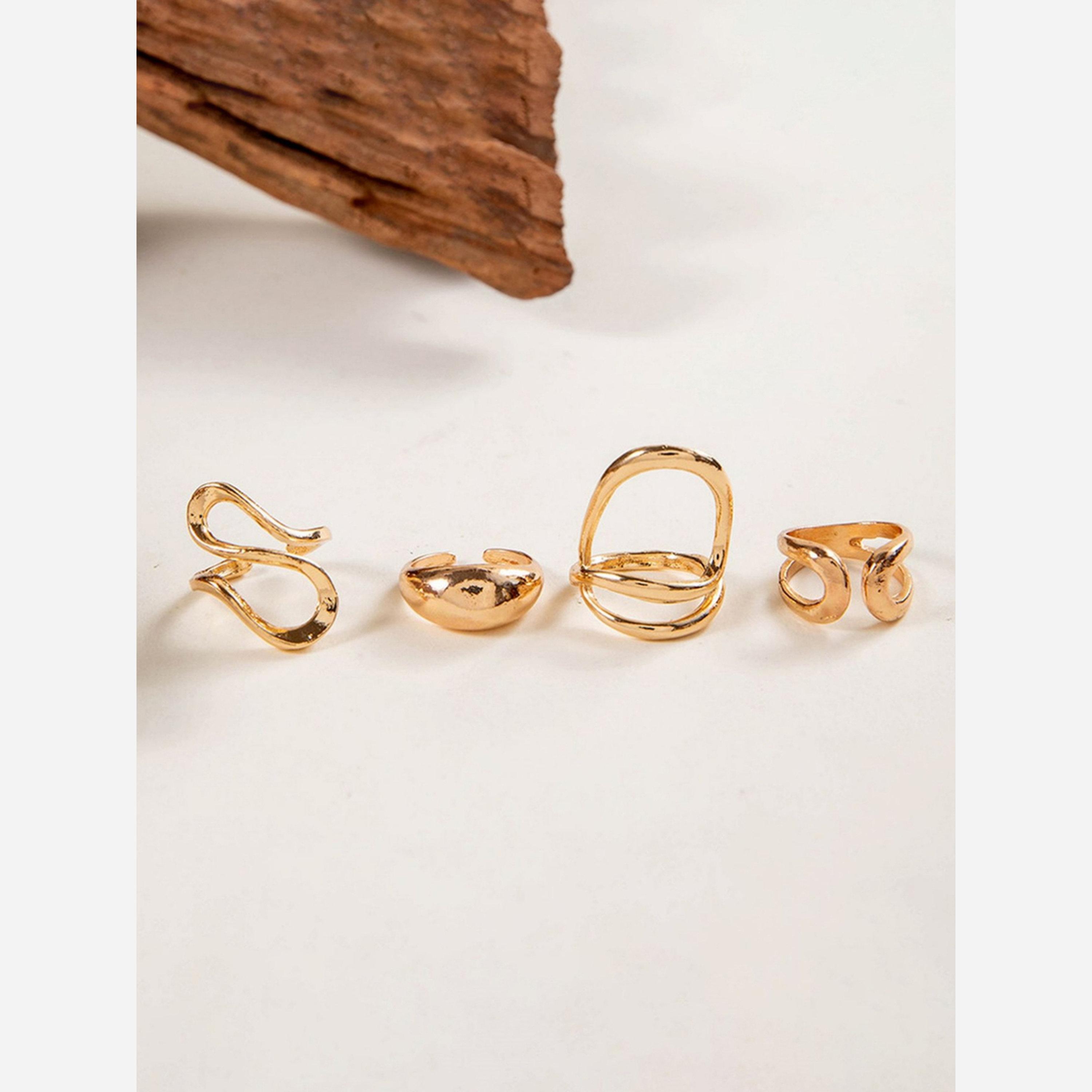 تيك تو - عبوة 4 قطع - خواتم ذهبية مجوفة غير منتظمة-women-watchesandjewellery-jewellery-rings-image-4