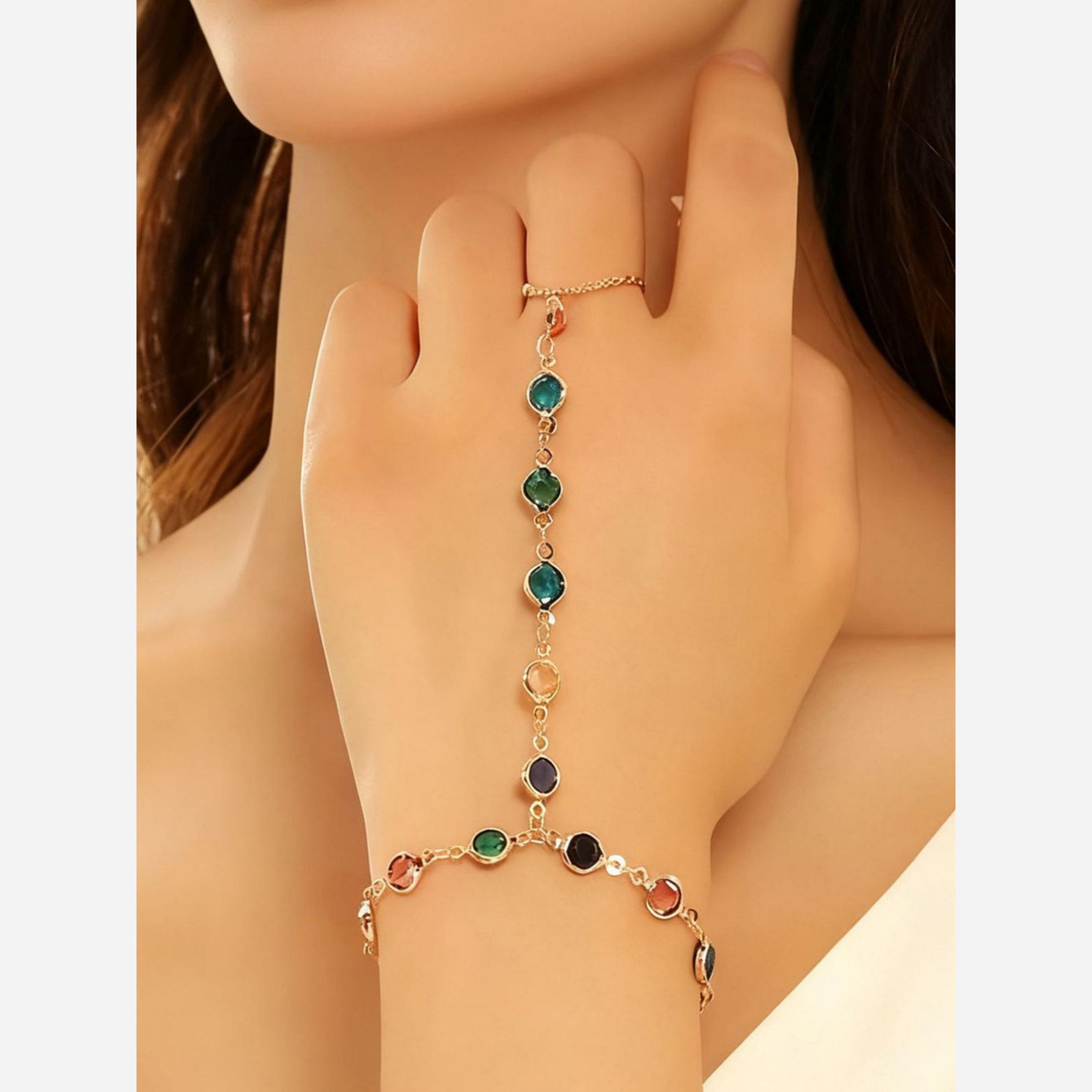 Take Two Round Embellished Hand Chain Ring Bracelet-women-watchesandjewellery-jewellery-banglesandbracelets-image-2