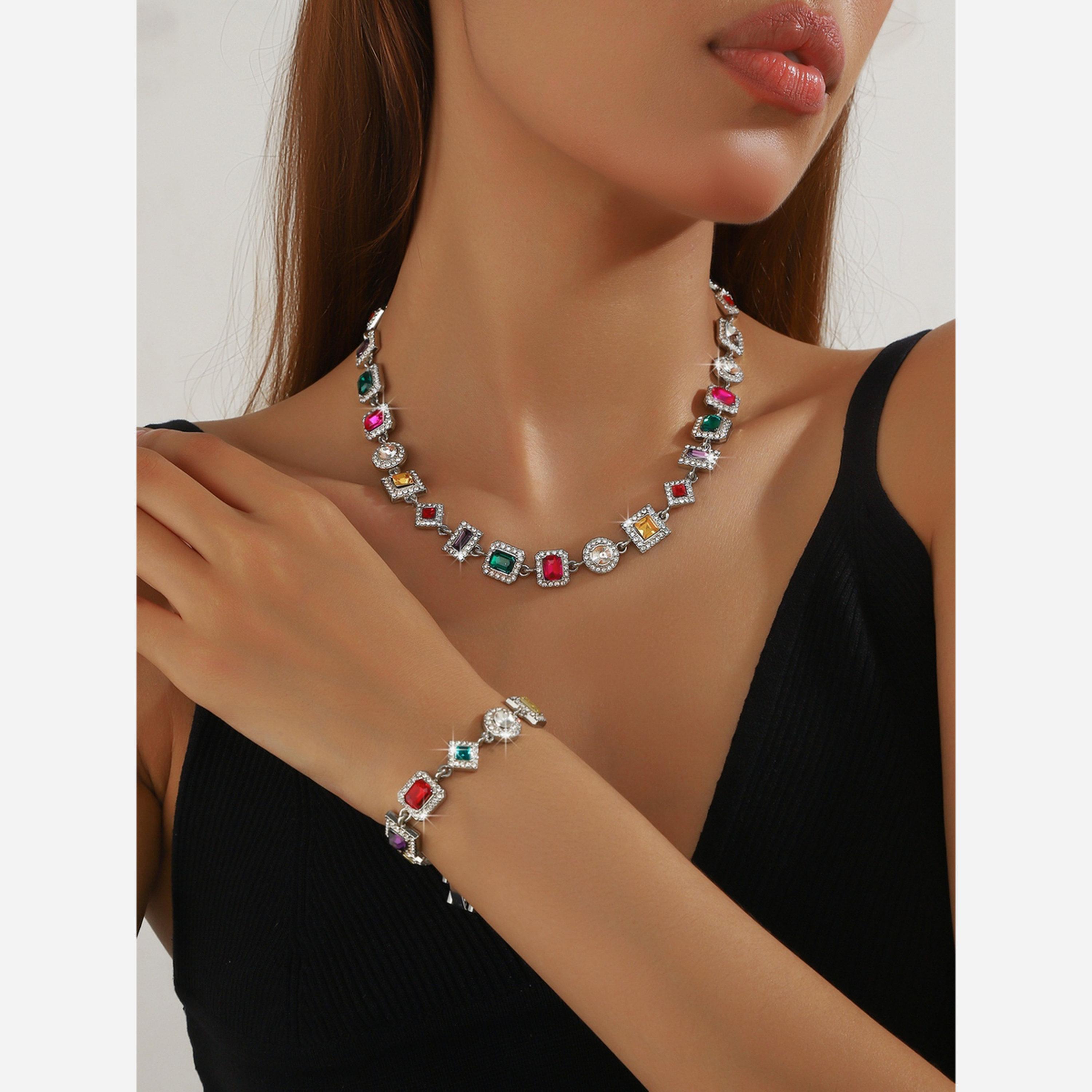 تيك تو - طقم عقد وسوار تصميم هندسي-women-watchesandjewellery-jewellery-jewellerysets-image-2