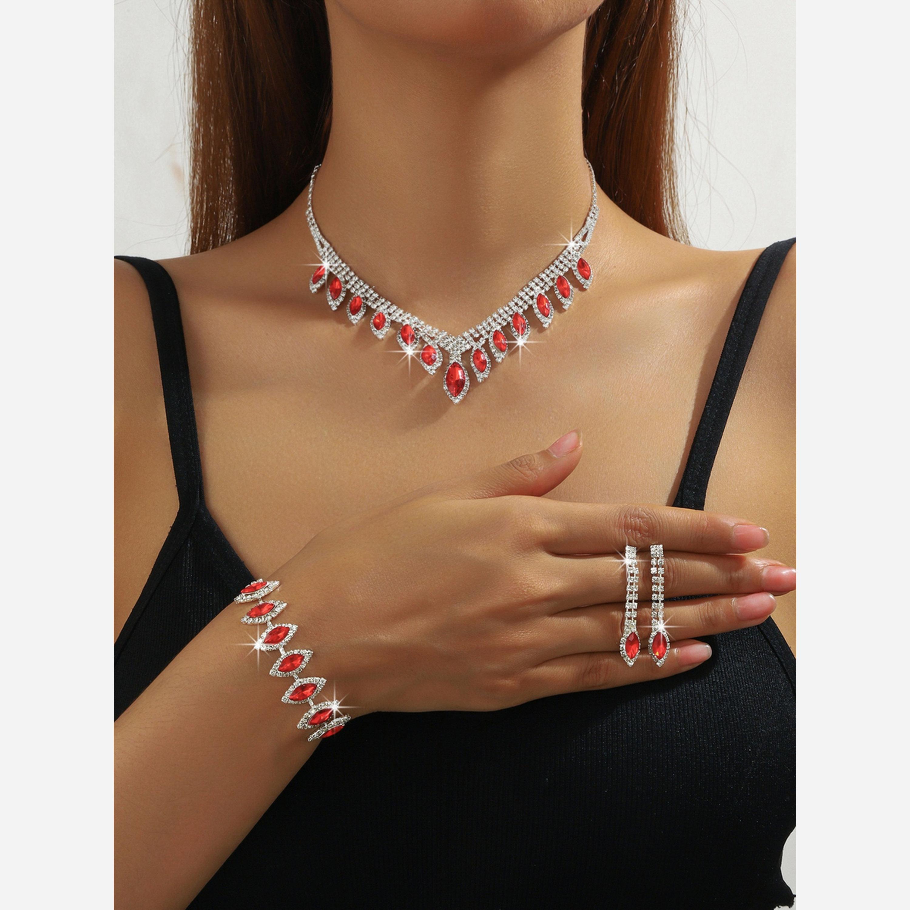 تيك تو - طقم عقد وسوار وأقراط من الكريستال الأحمر-women-watchesandjewellery-jewellery-jewellerysets-image-2