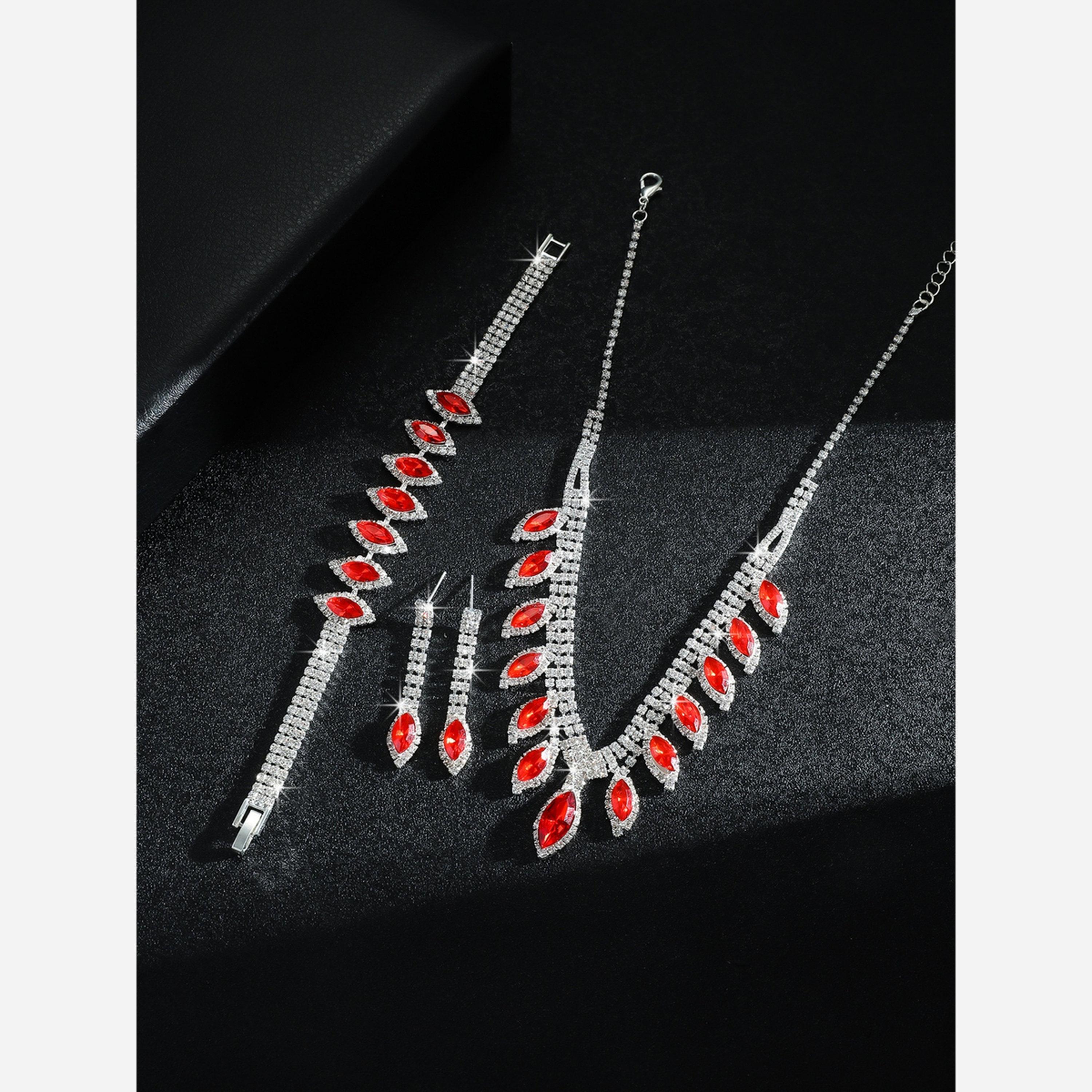 تيك تو - طقم عقد وسوار وأقراط من الكريستال الأحمر-women-watchesandjewellery-jewellery-jewellerysets-image-4