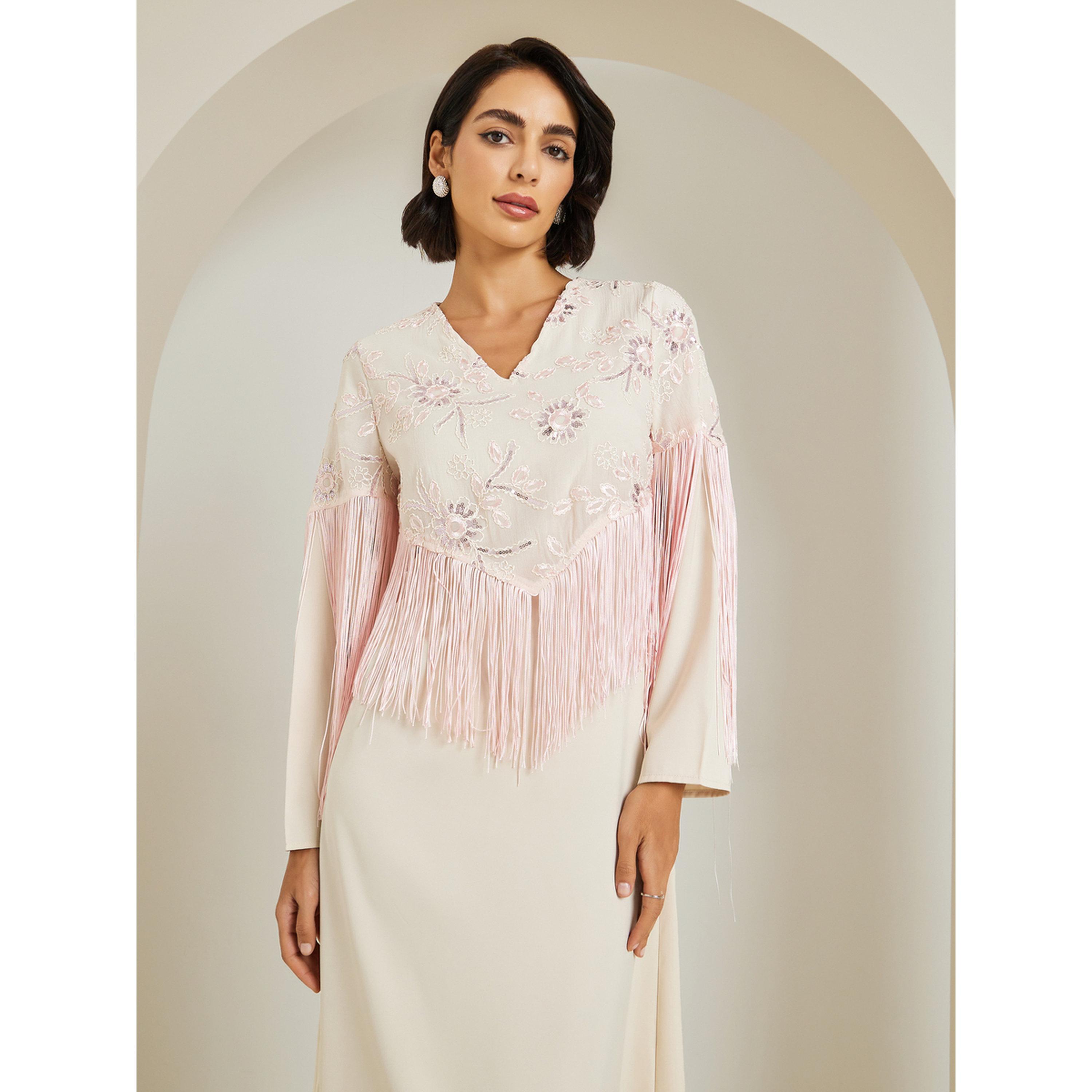 Styli Women Pink Embroidered Tasselled Jalabiya-women-arabicclothing-jalabiyas-image-2