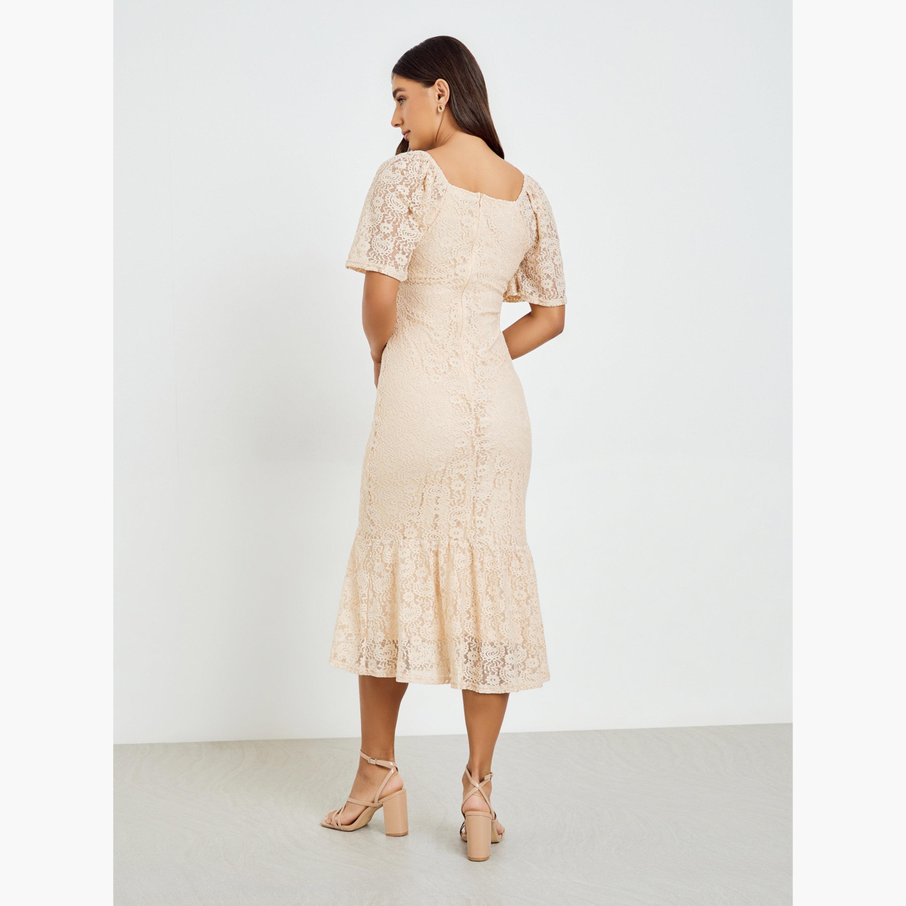 فستان ميدي دانتيل بحافة ذيل السمكة-women-clothing-dresses-image-3