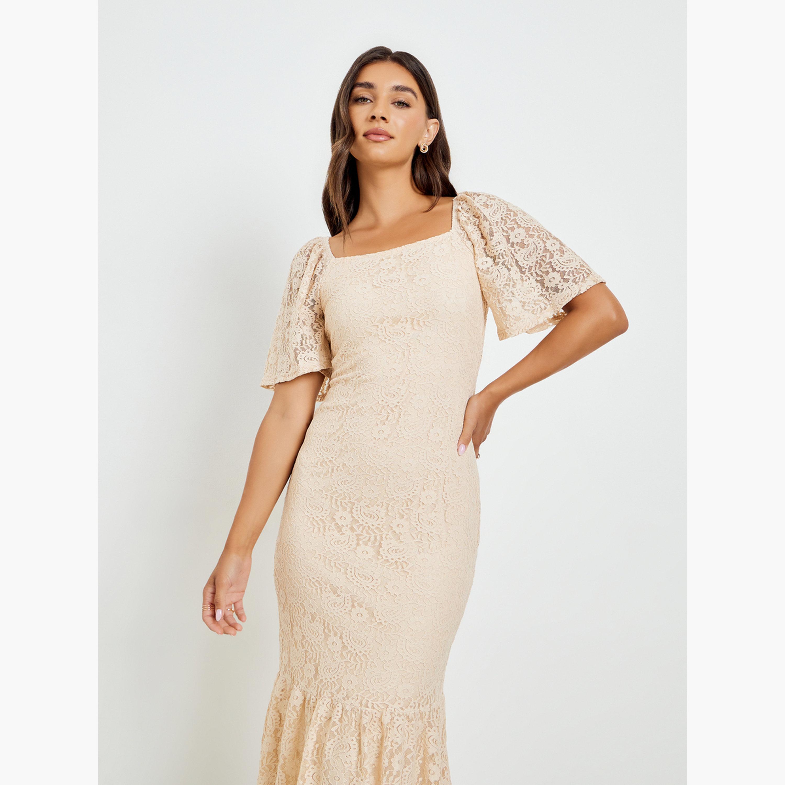 فستان ميدي دانتيل بحافة ذيل السمكة-women-clothing-dresses-image-4
