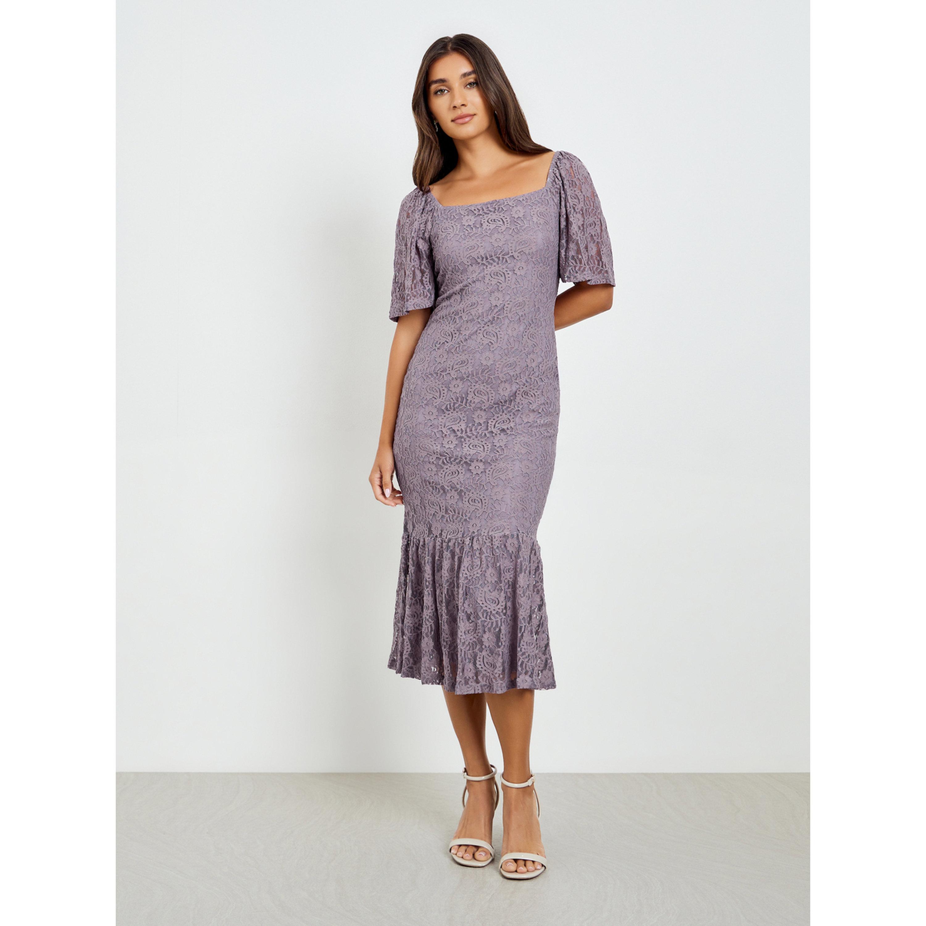 فستان ميدي دانتيل بحافة ذيل السمكة-women-clothing-dresses-image-1