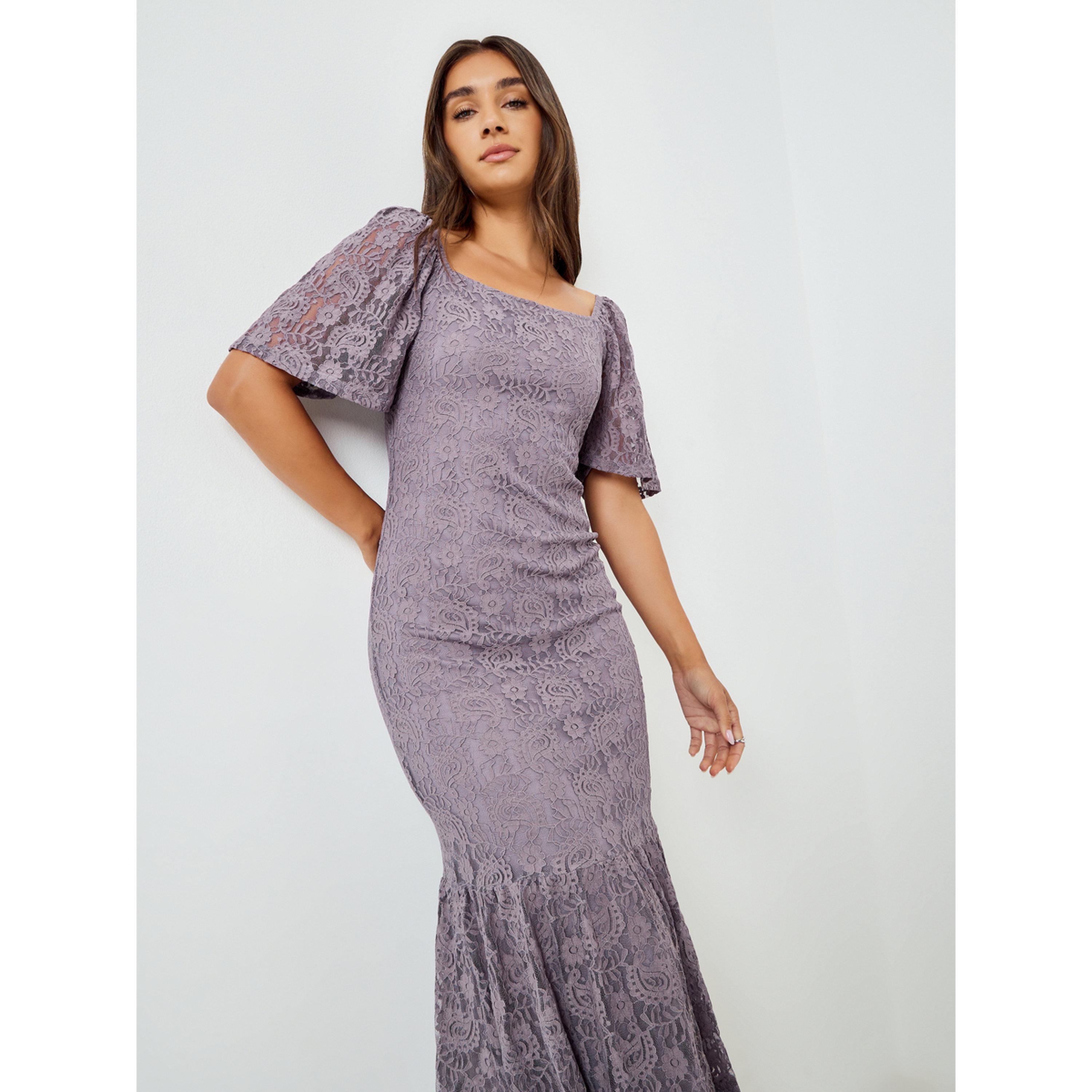 فستان ميدي دانتيل بحافة ذيل السمكة-women-clothing-dresses-image-2