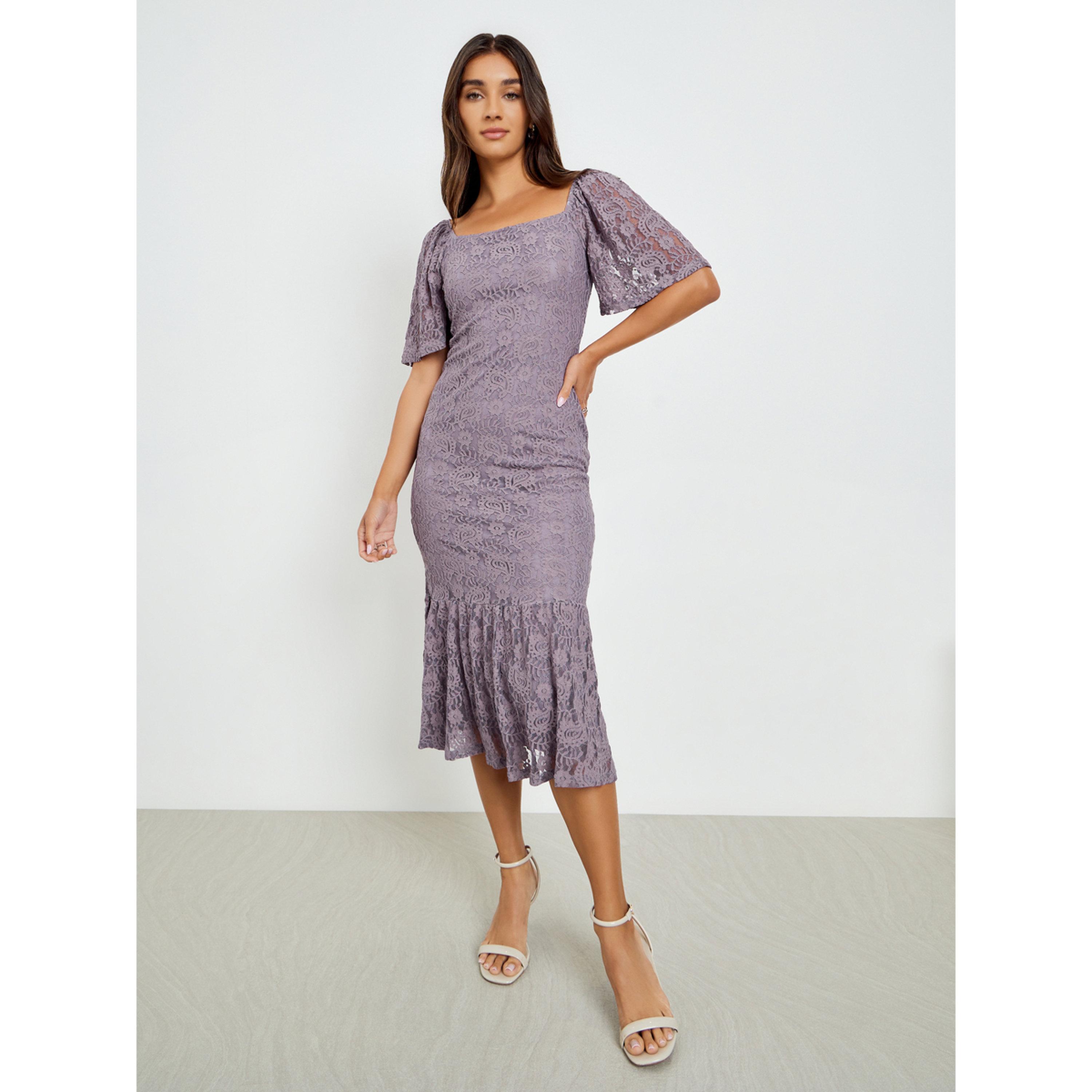 فستان ميدي دانتيل بحافة ذيل السمكة-women-clothing-dresses-image-3