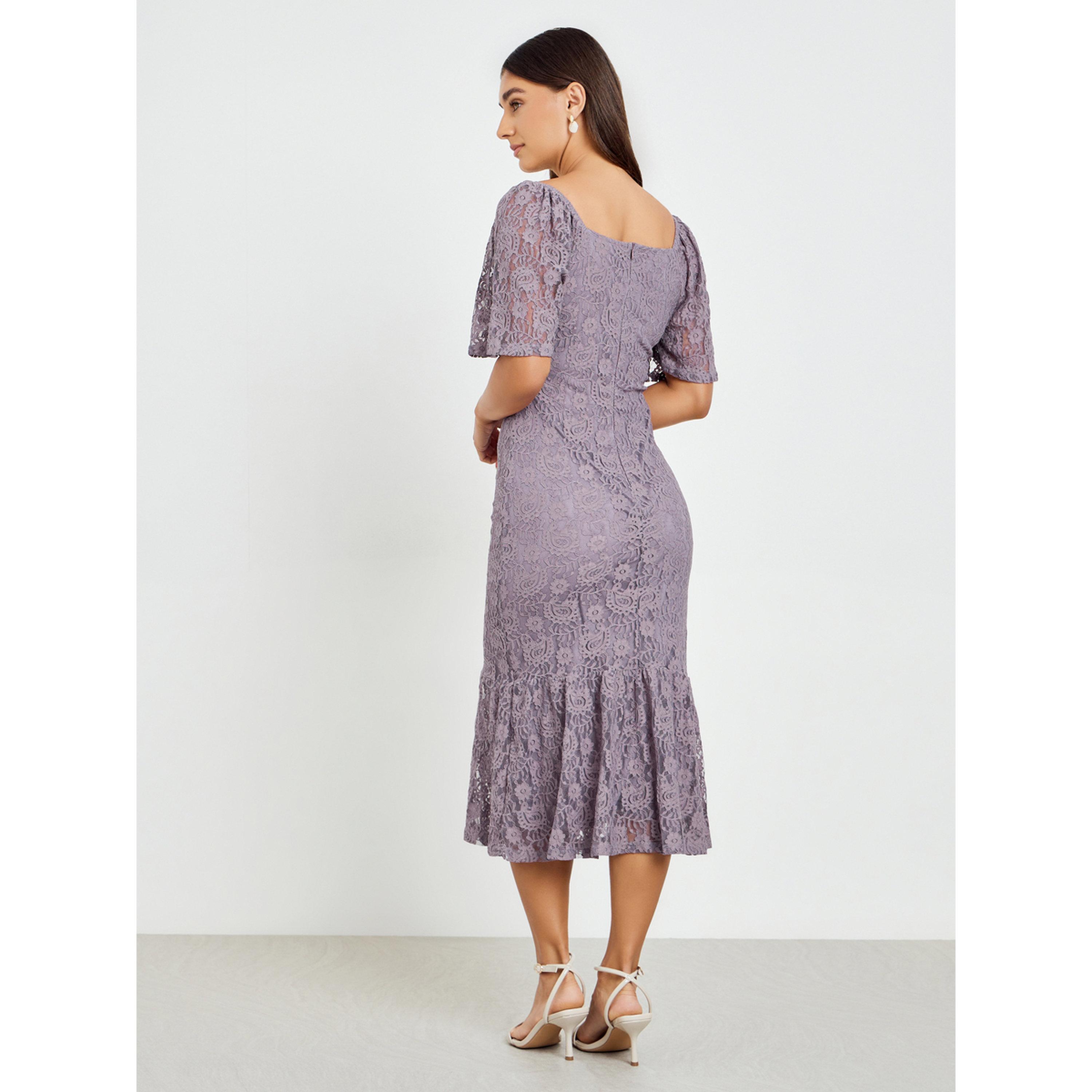 فستان ميدي دانتيل بحافة ذيل السمكة-women-clothing-dresses-image-4