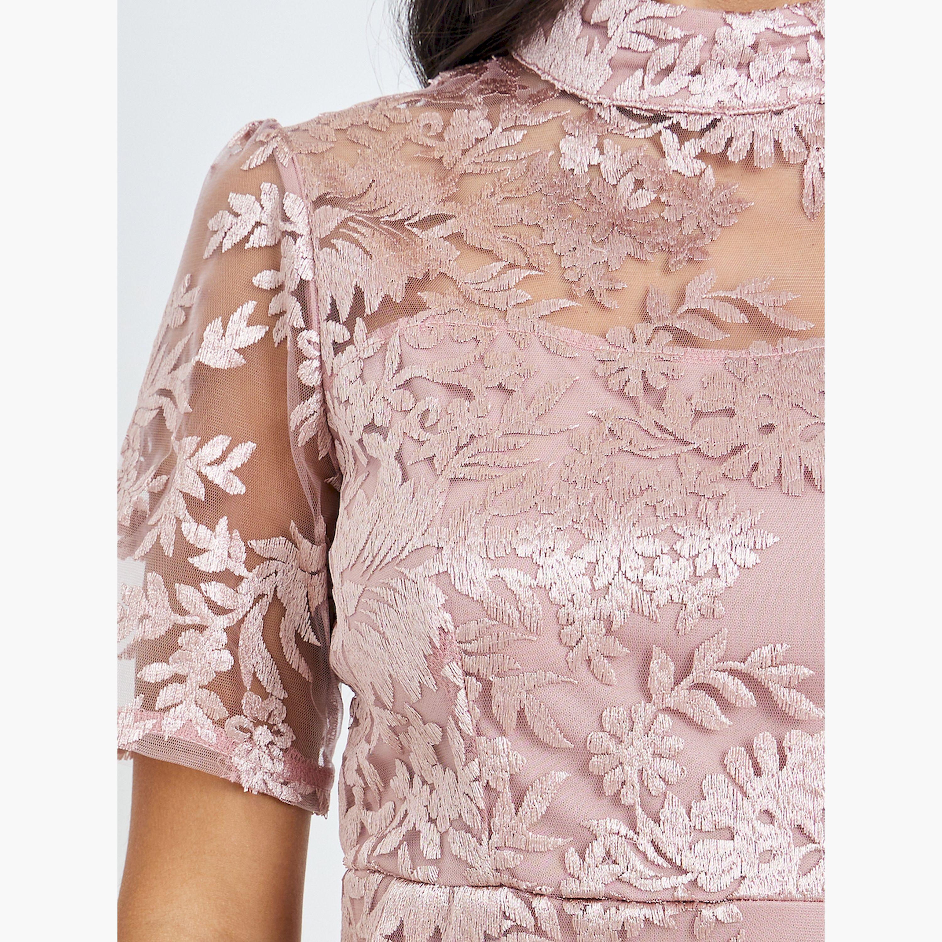 Styli Pink All-Lace Mermaid Hem Midi Dress-women-clothing-dresses-image-4