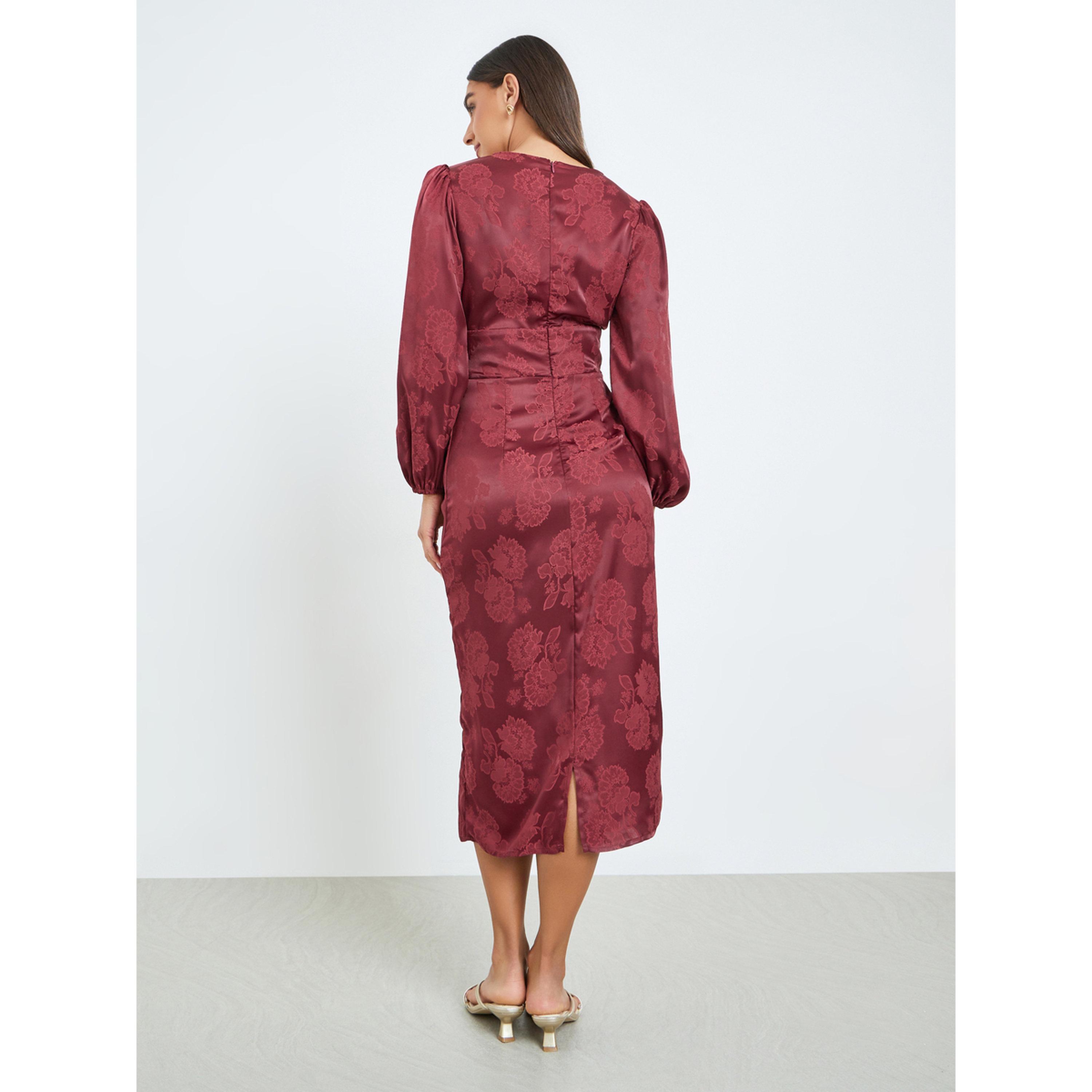 فستان ميدي ضيق بأكمام منفوخة وطبعة زهور-women-clothing-dresses-image-4
