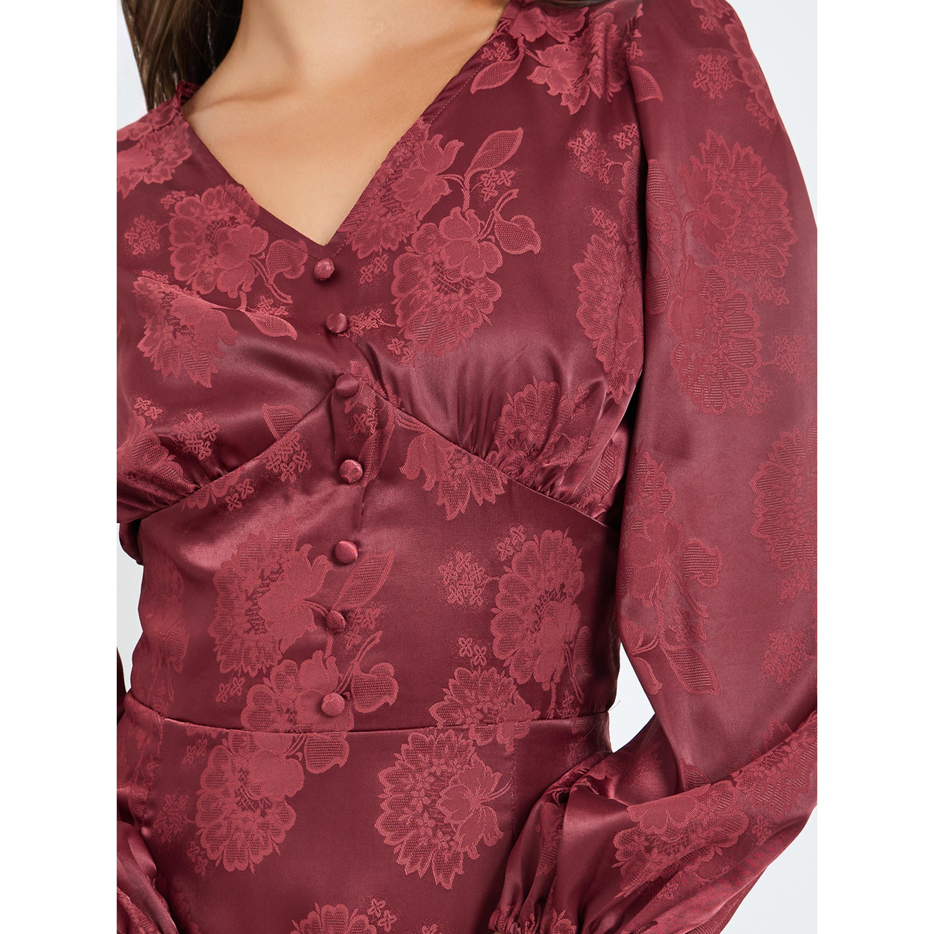فستان ميدي ضيق بأكمام منفوخة وطبعة زهور-women-clothing-dresses-image-5