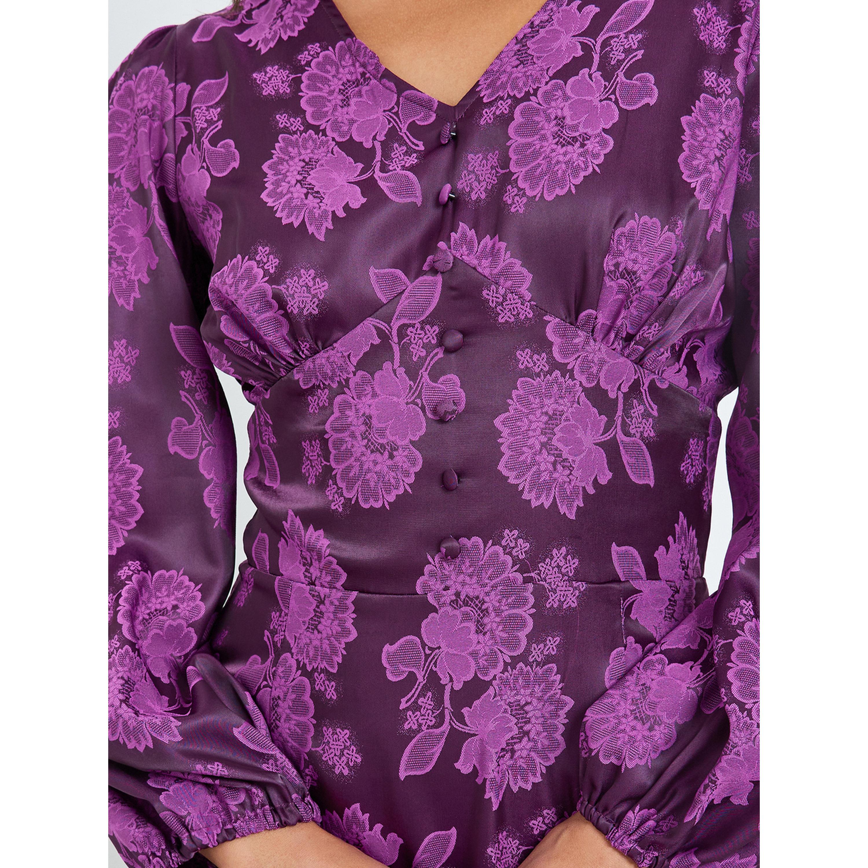 فستان ميدي ضيق بأكمام منفوخة وطبعة زهور-women-clothing-dresses-image-4