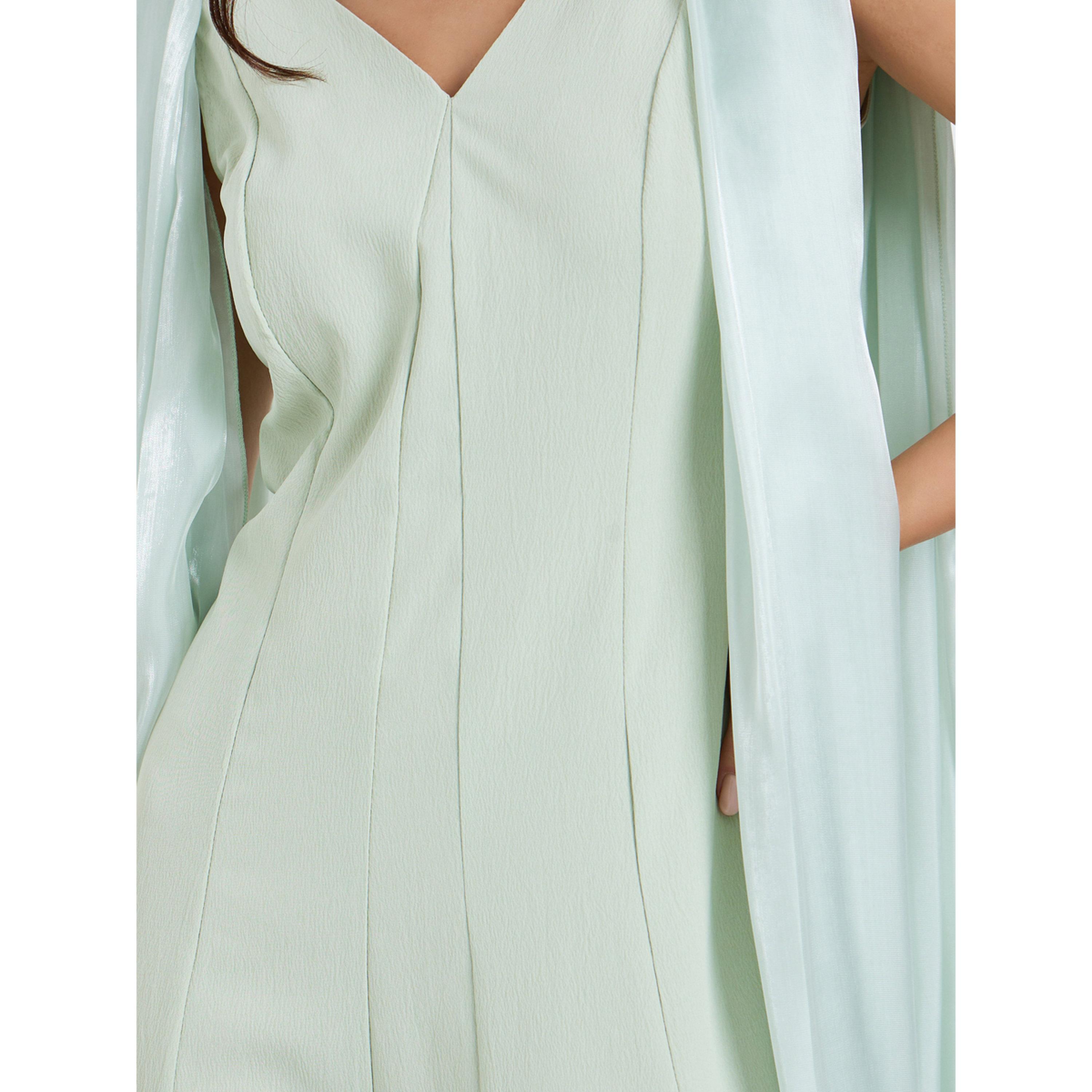 فستان أخضر ماكسي بدون أكمام بتفاصيل كاب-women-clothing-dresses-image-5
