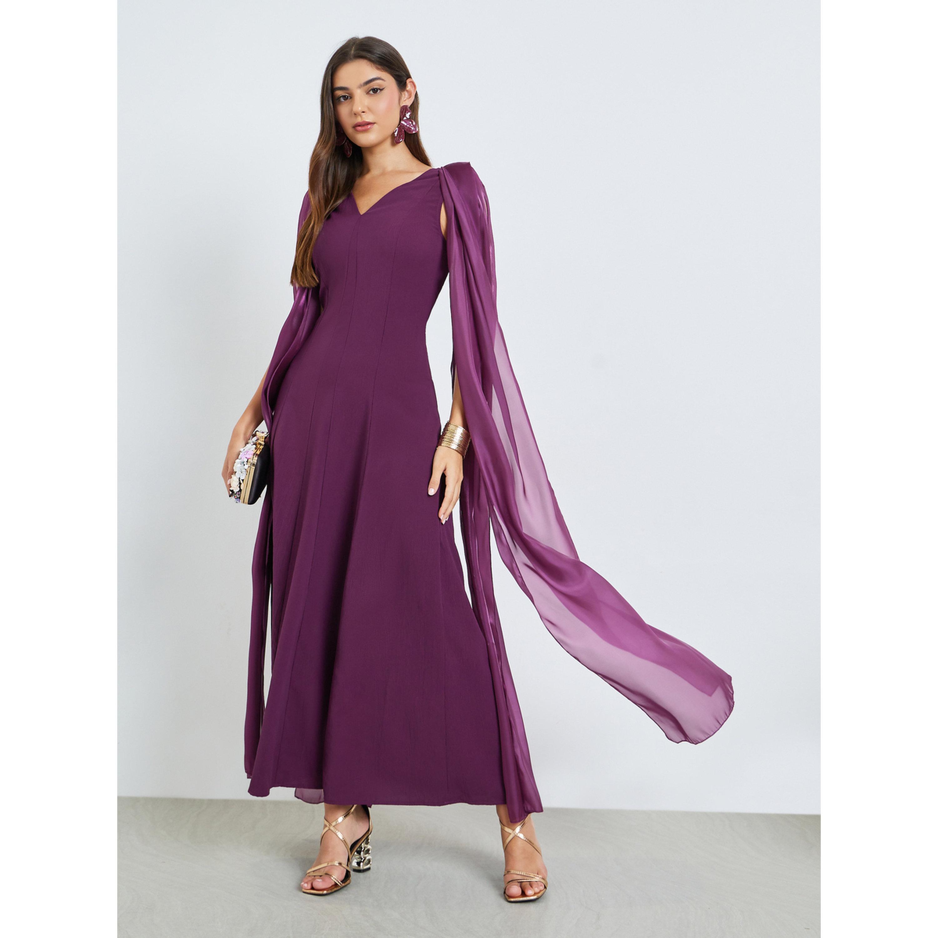 فستان طويل بحافة واسعة وتفاصيل منسدلة وبدون أكمام-women-clothing-dresses-image-3