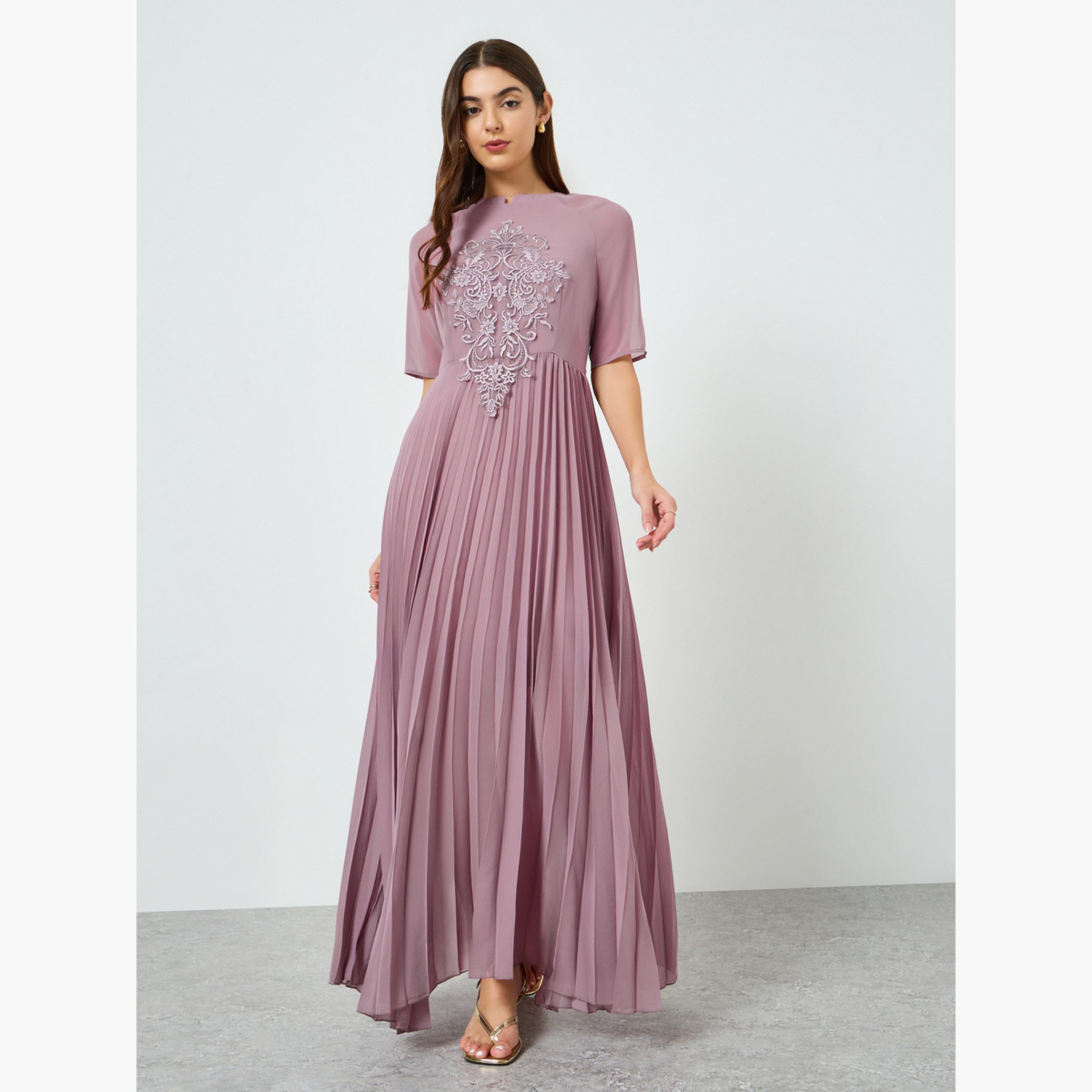 Styli Women Lilac Embroidered Lace Pleated Maxi Dress-women-clothing-dresses-image-1