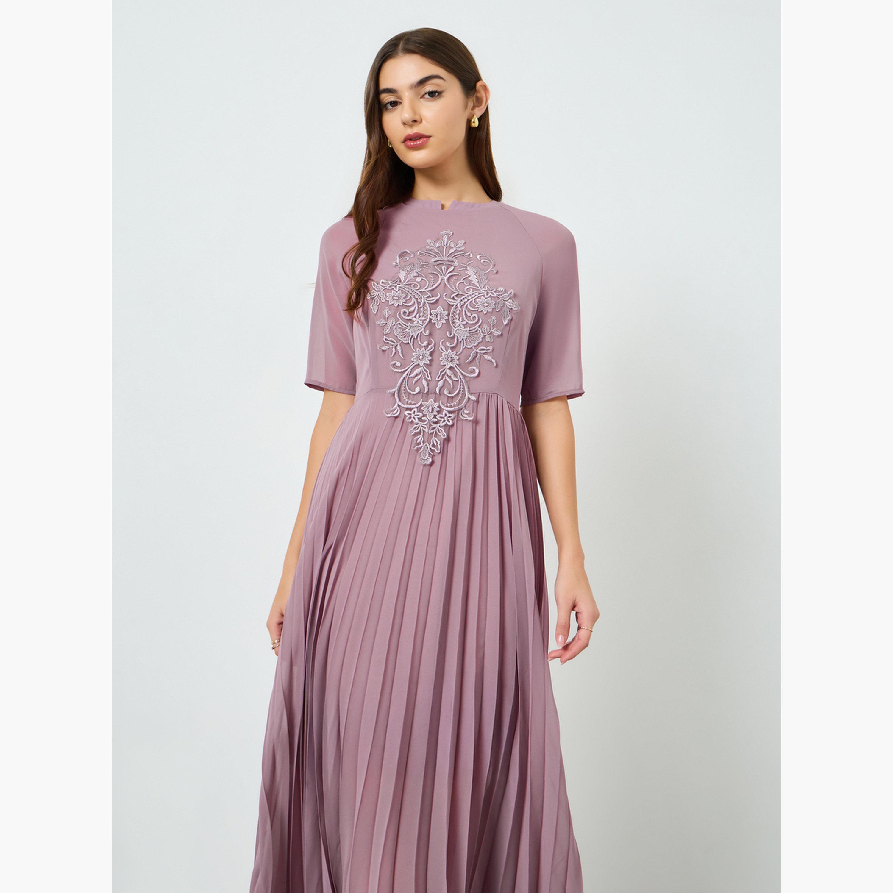 Styli Women Lilac Embroidered Lace Pleated Maxi Dress-women-clothing-dresses-image-2