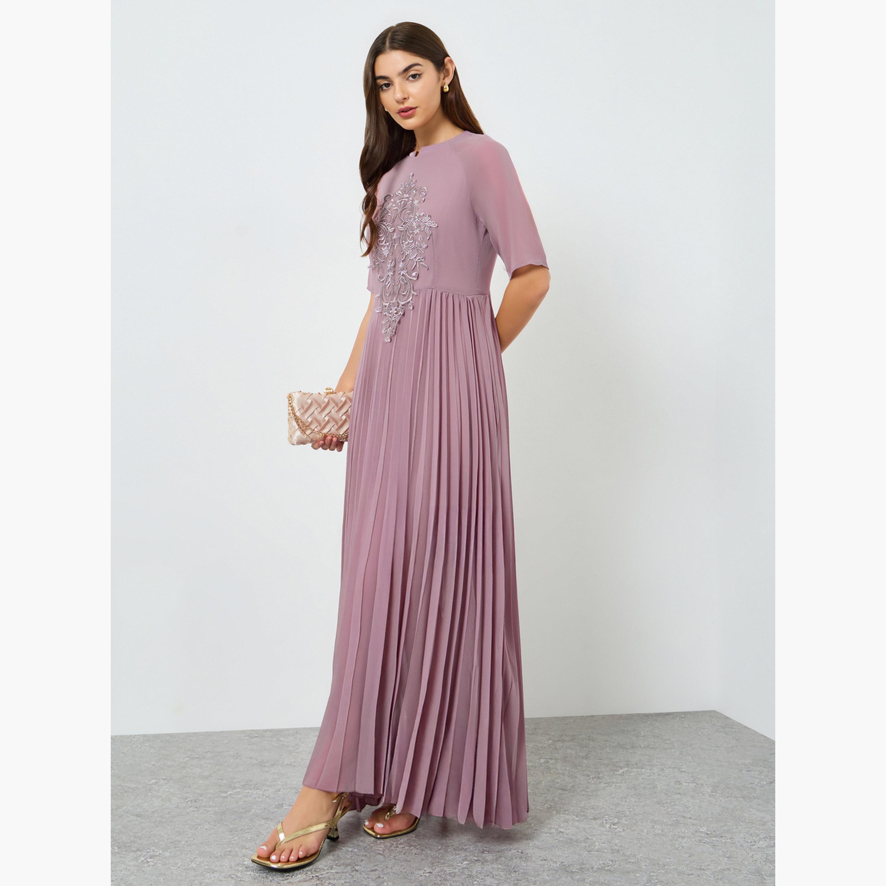 Styli Women Lilac Embroidered Lace Pleated Maxi Dress-women-clothing-dresses-image-3