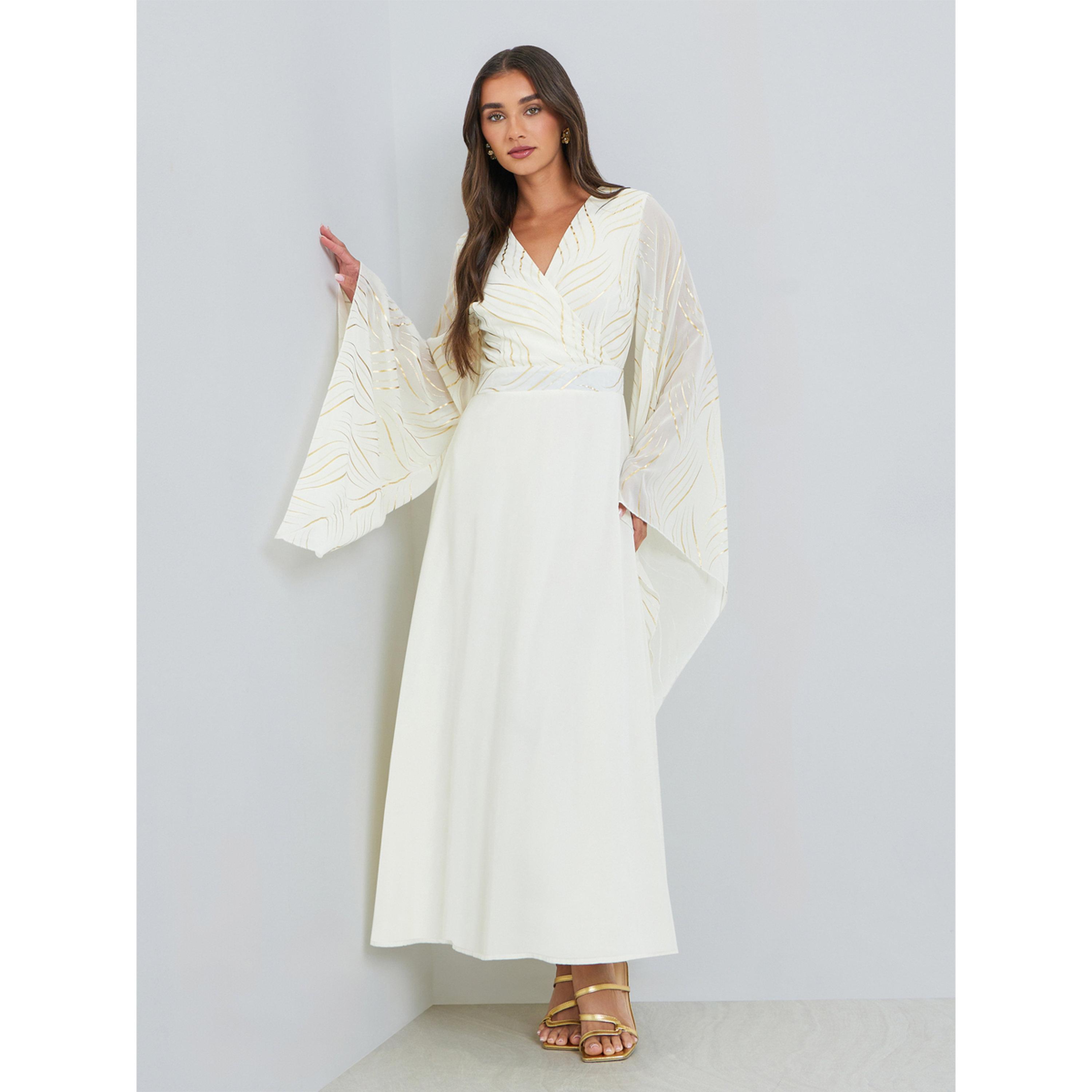 Styli Women Cream Bell Sleeves A-Line Maxi Dress-women-clothing-dresses-image-1