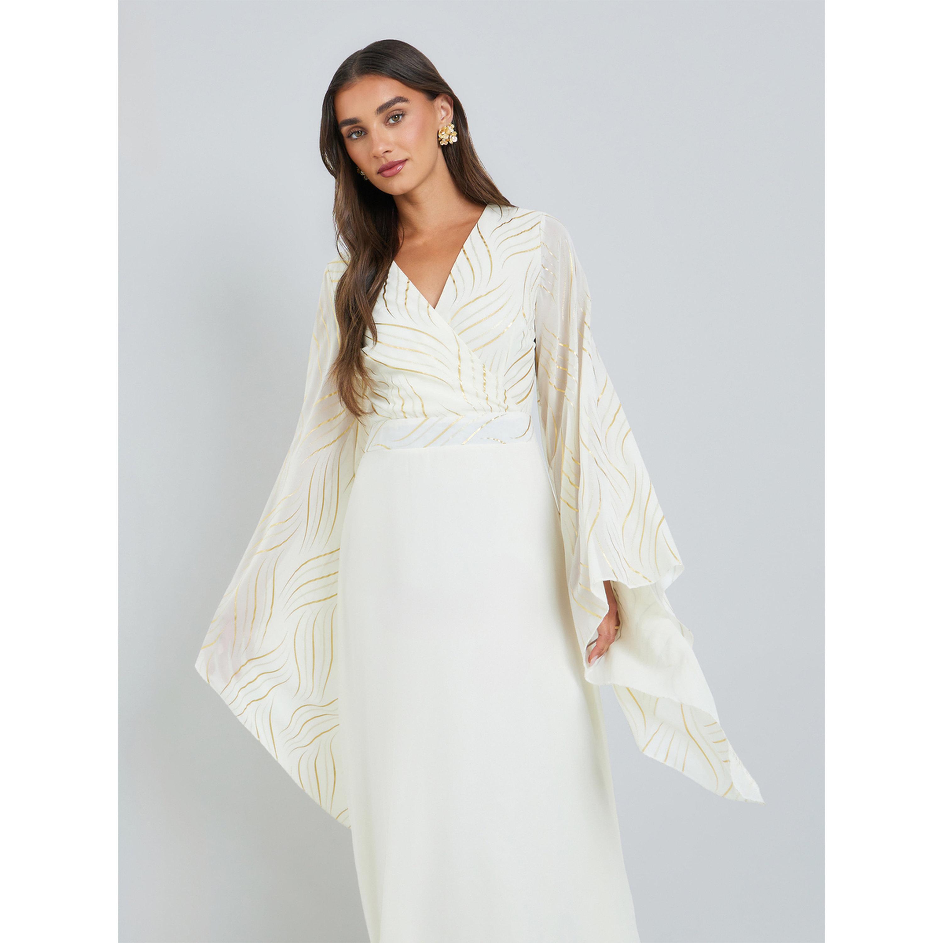 Styli Women Cream Bell Sleeves A-Line Maxi Dress-women-clothing-dresses-image-2