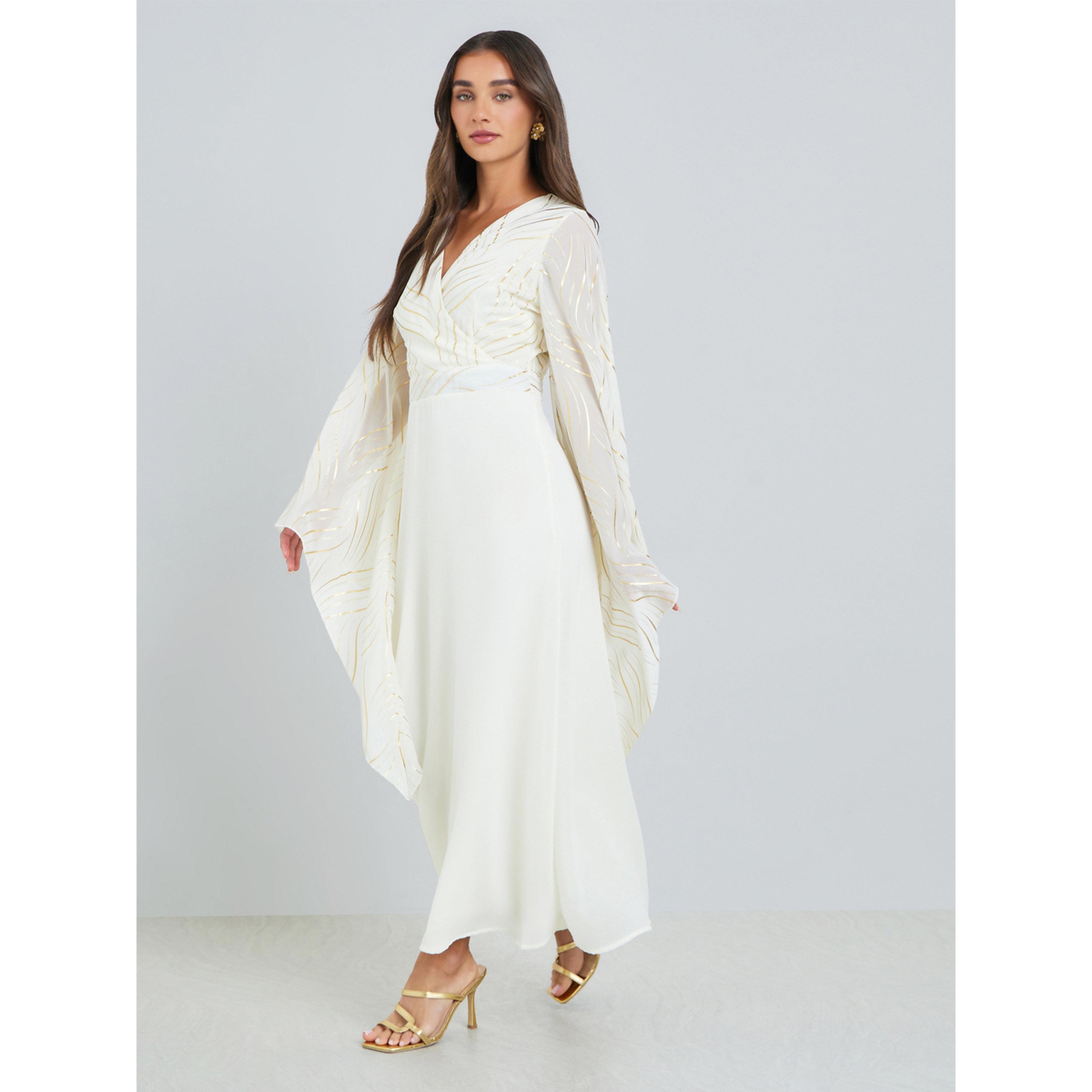 Styli Women Cream Bell Sleeves A-Line Maxi Dress-women-clothing-dresses-image-3