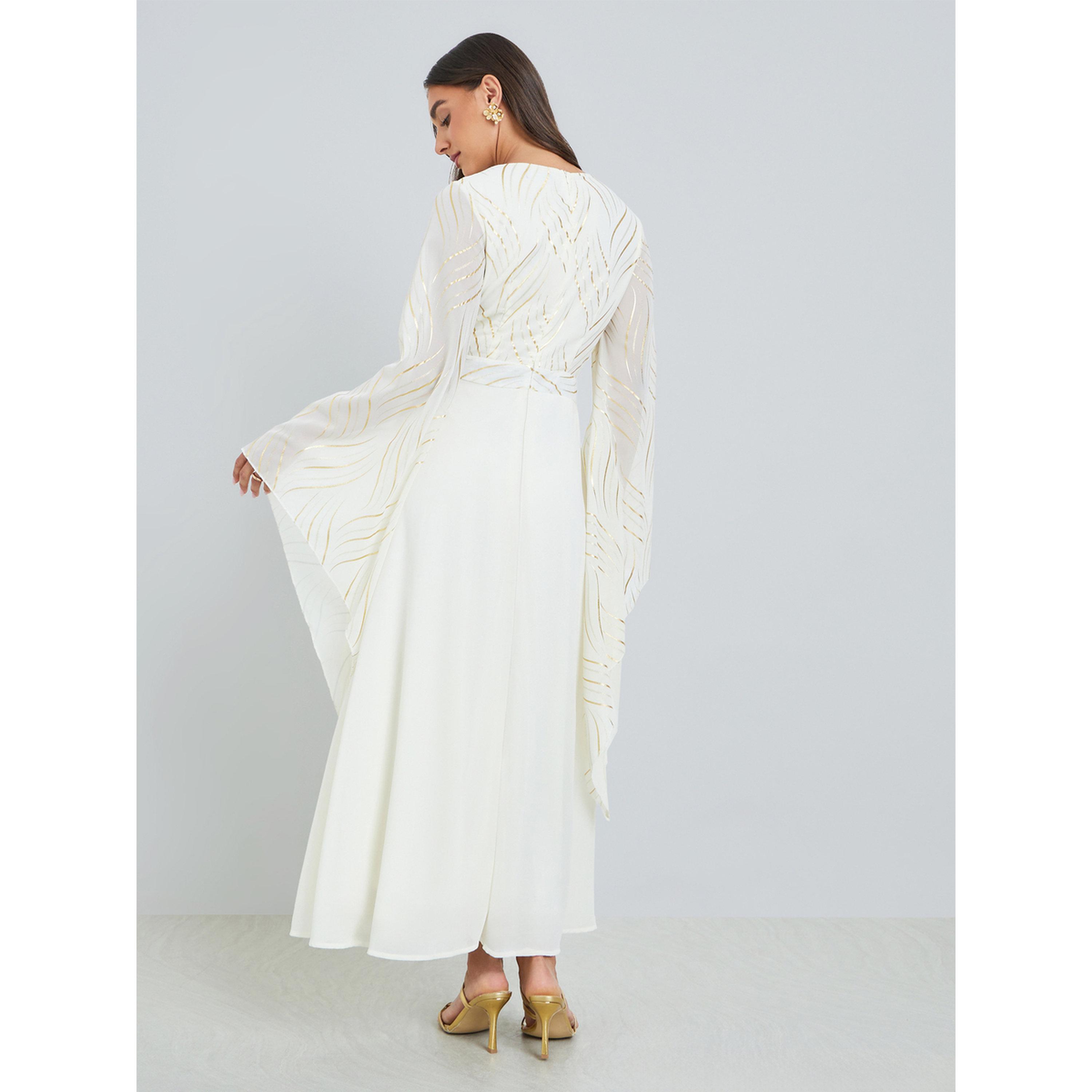Styli Women Cream Bell Sleeves A-Line Maxi Dress-women-clothing-dresses-image-5