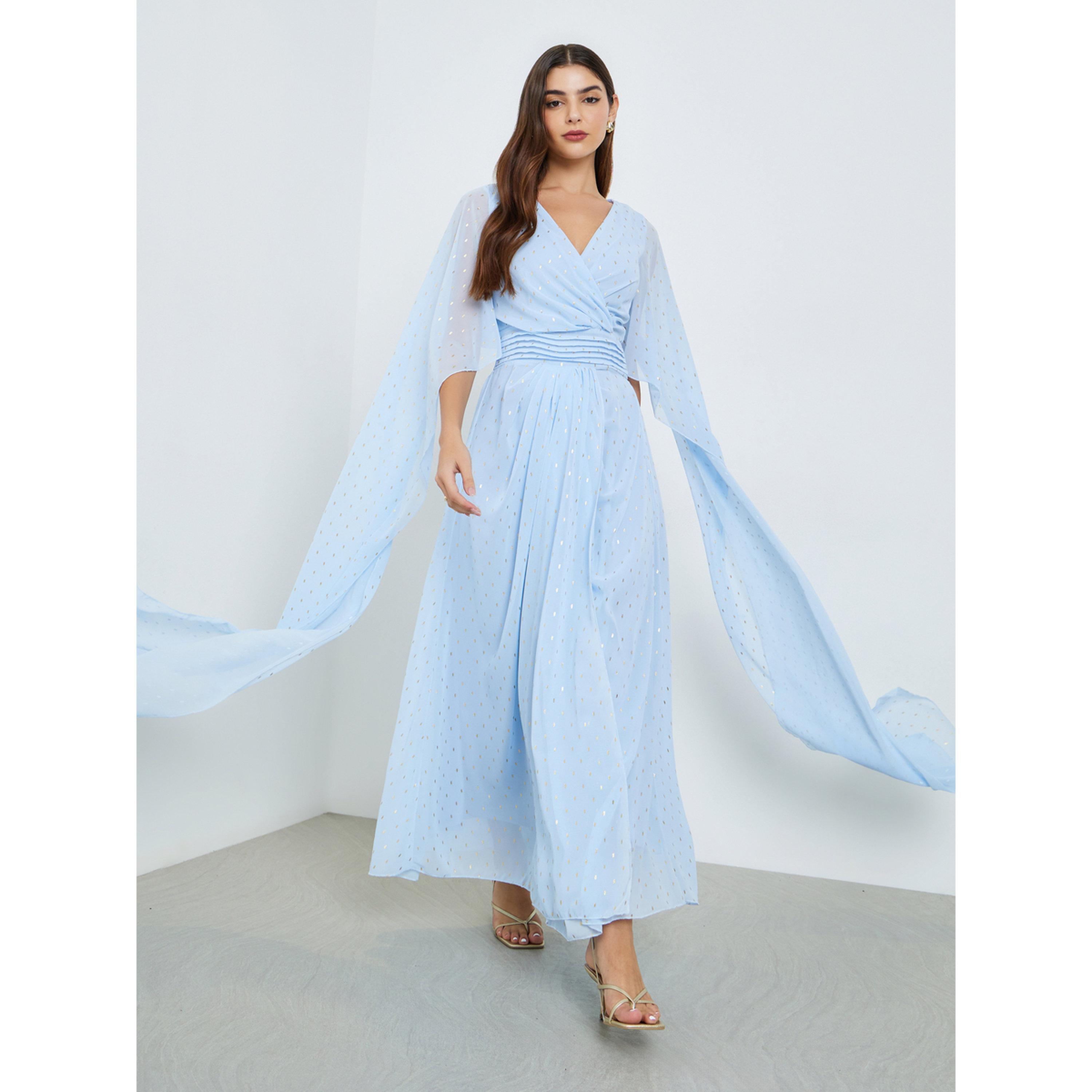 فستان طويل بطبعة فويل وأكمام كيب-women-clothing-dresses-image-2