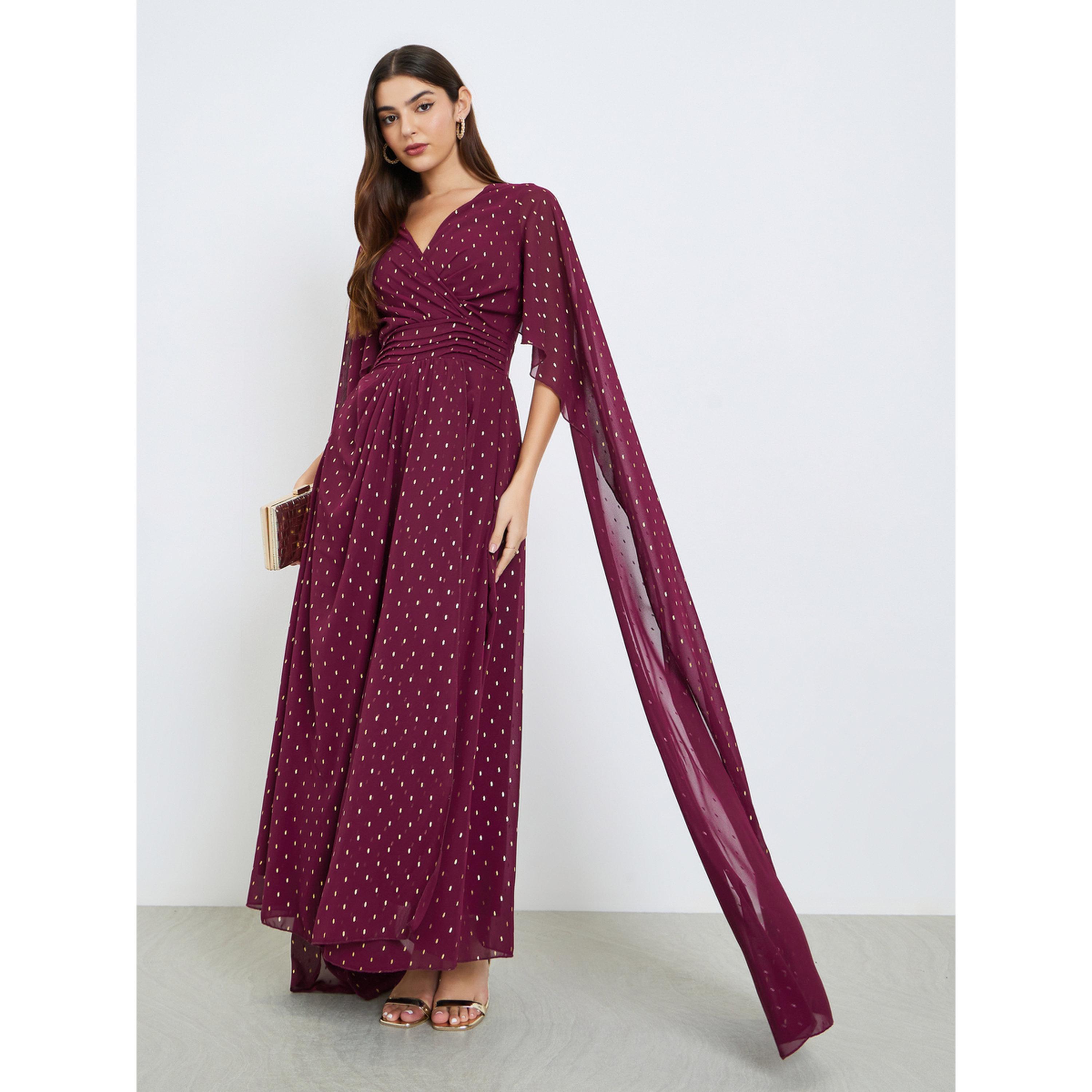 فستان طويل بطبعة فويل وأكمام كيب-women-clothing-dresses-image-3