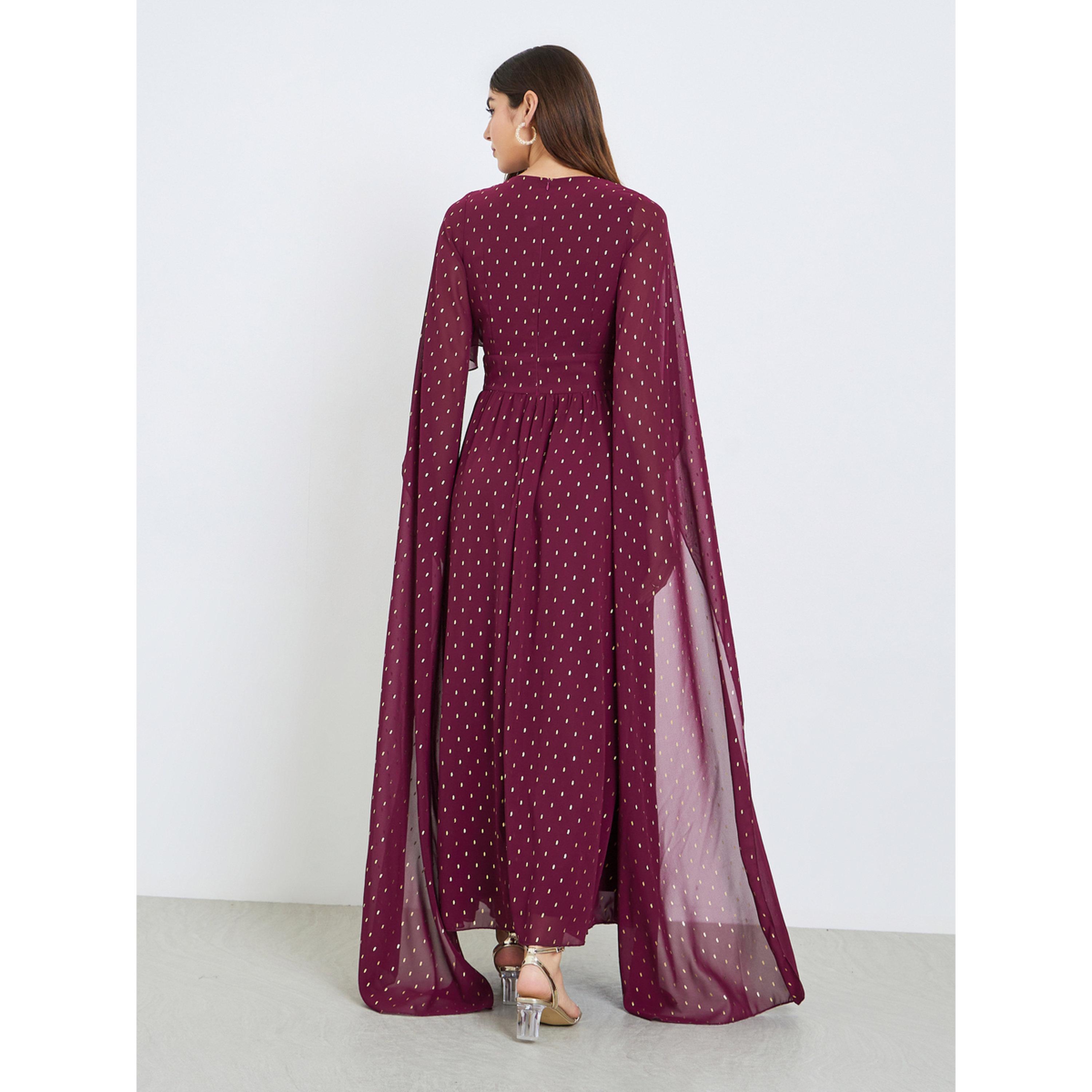 فستان طويل بطبعة فويل وأكمام كيب-women-clothing-dresses-image-4