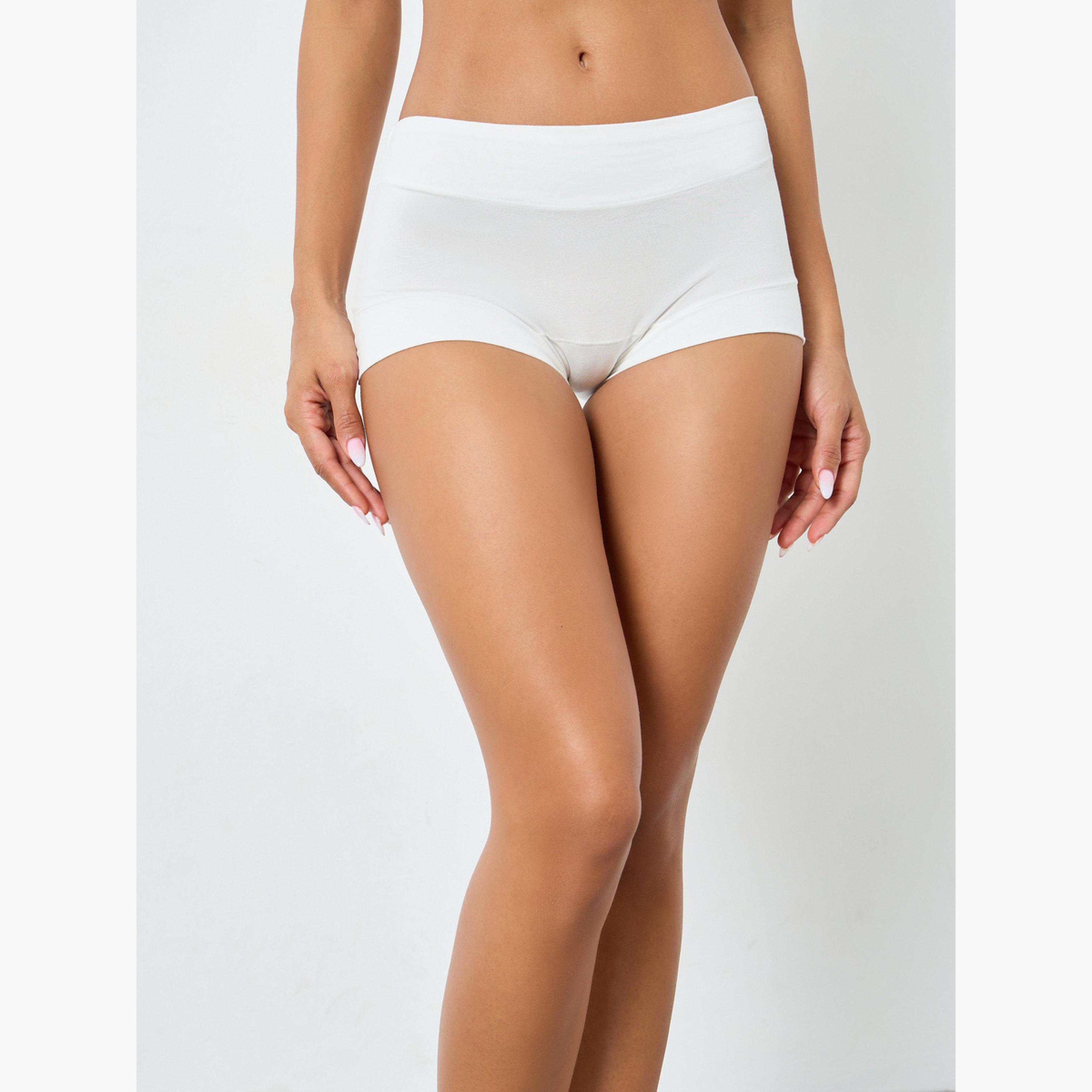 طقم 3 سراويل داخلية بوي شورت بحزام خصر عريض من قطن الإيلاستين-women-clothing-lingerie-panties-image-2